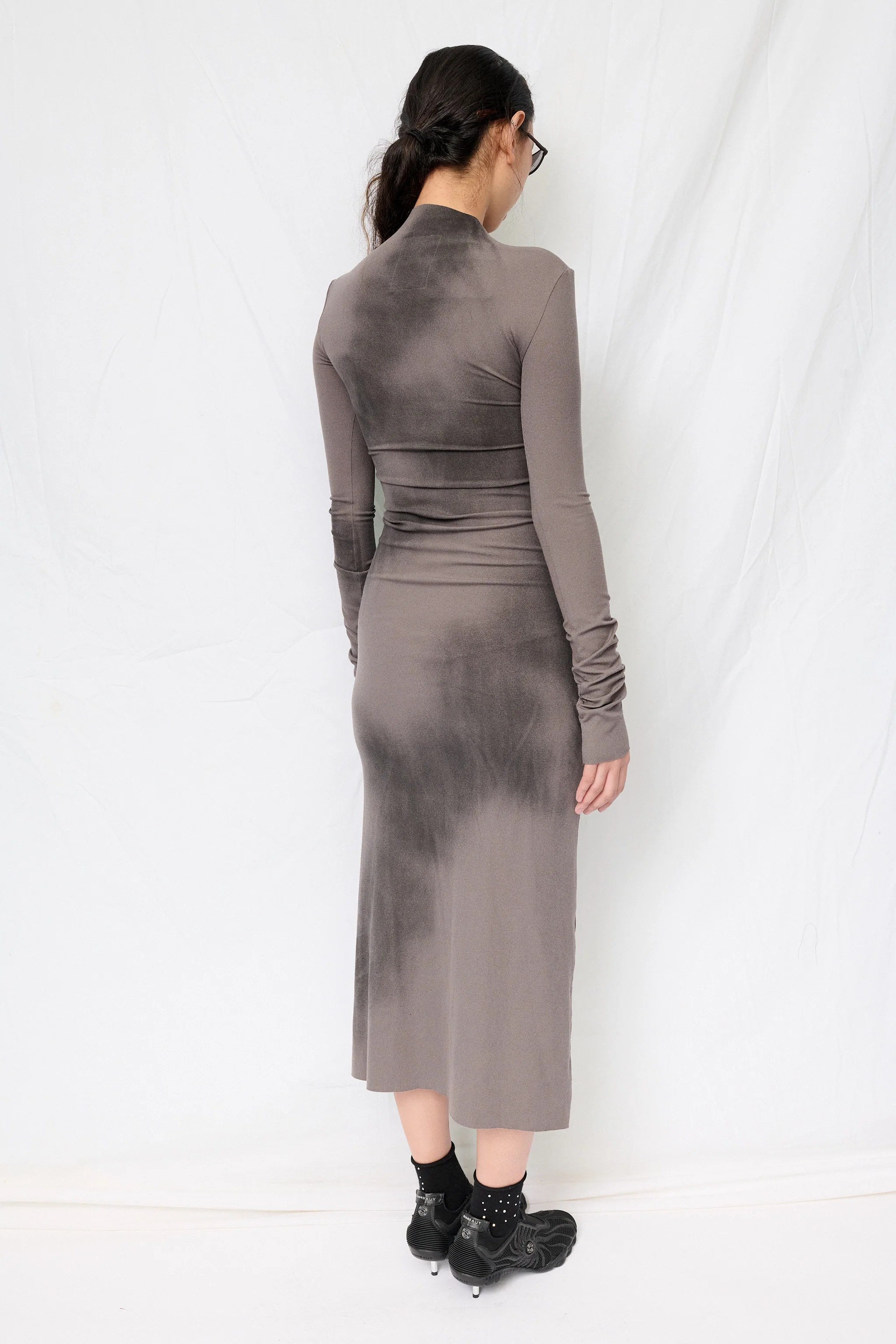 Grey Airbrush Long Sleeve Mockneck Dress - Image 3