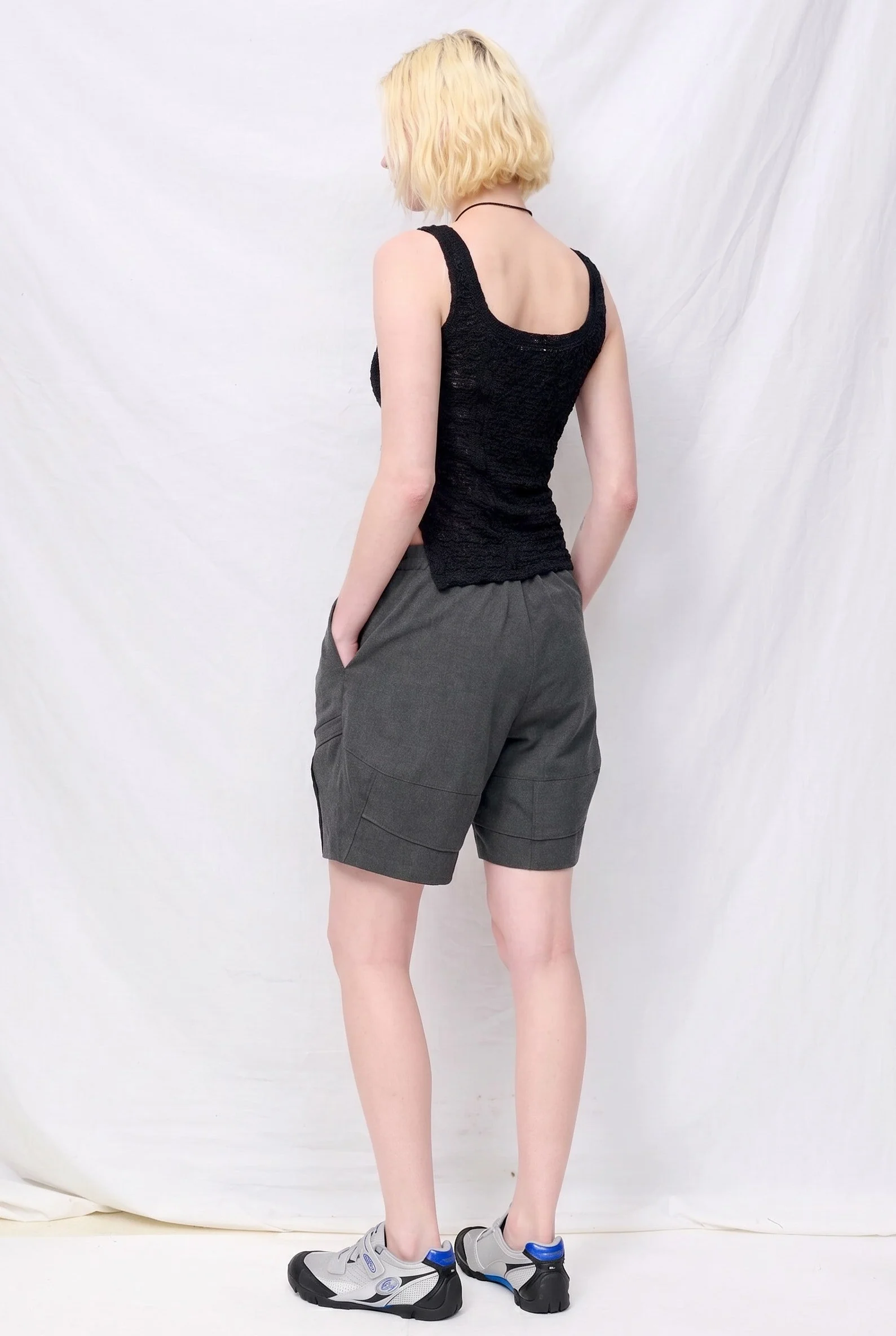 Grey Double TR Pintuck Cocoon Shorts - Image 2