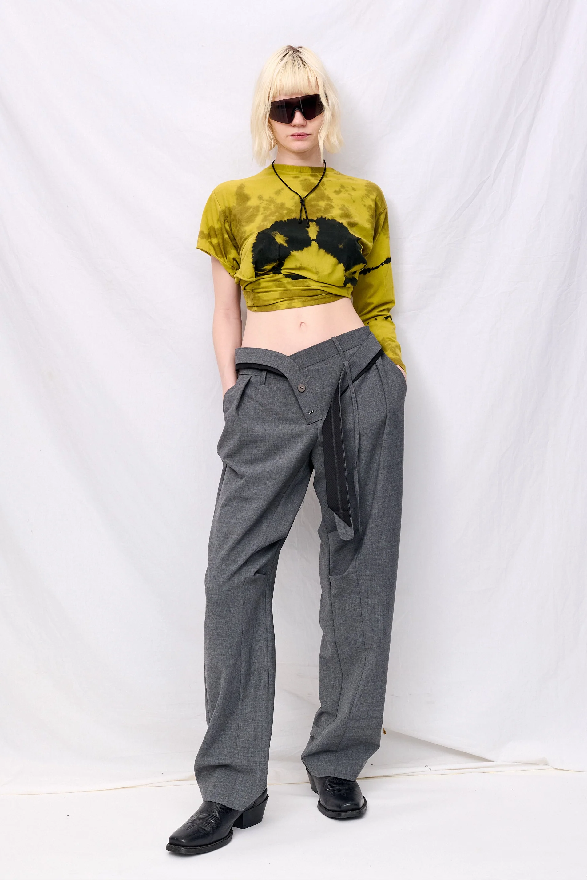 Grey Strapped Baggy Suit Pants