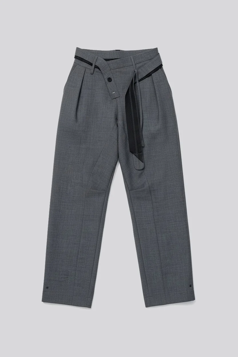Grey Strapped Baggy Suit Pants - Image 2