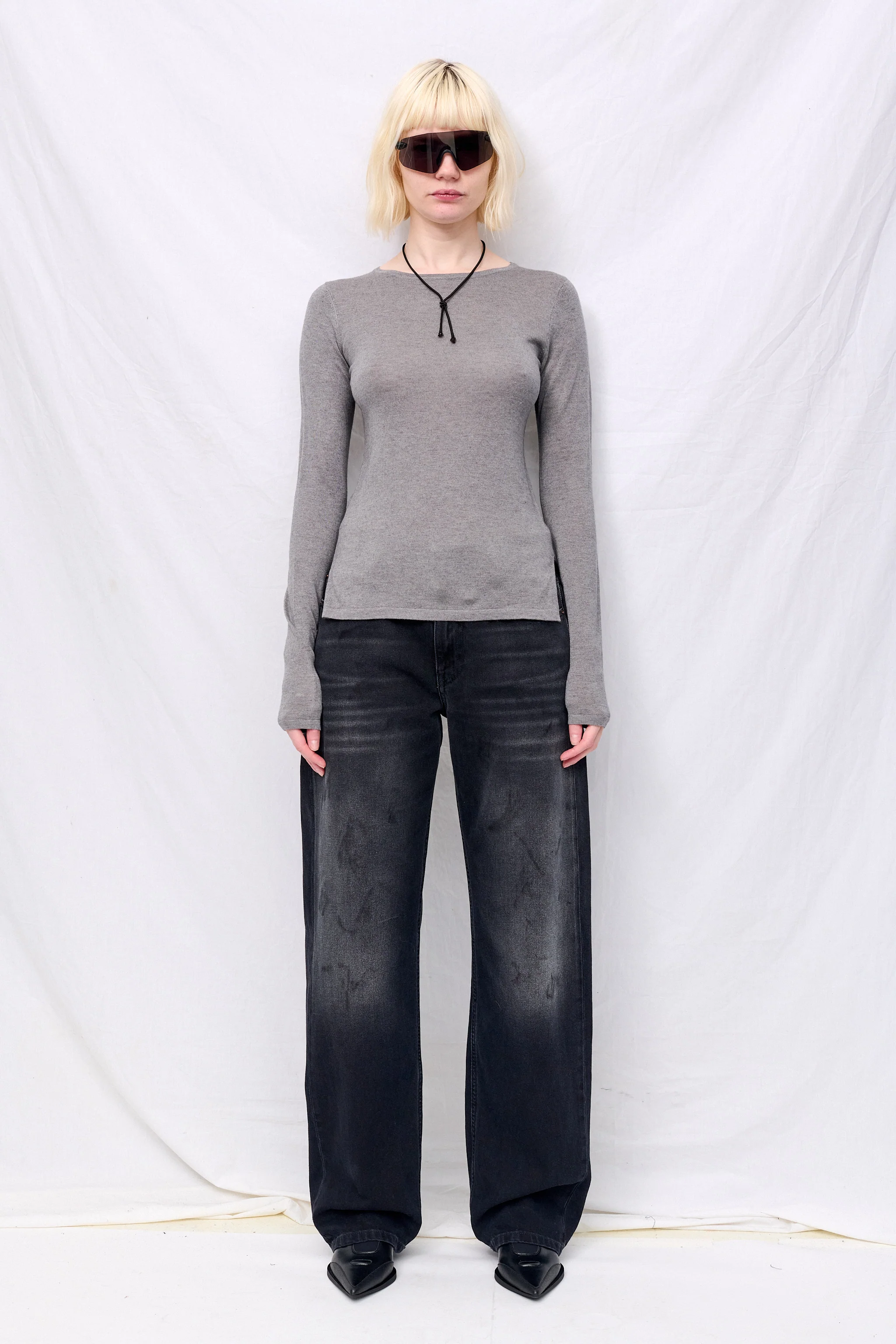 Heather Grey Silk Cashmere Long Sleeve Top - Image 3