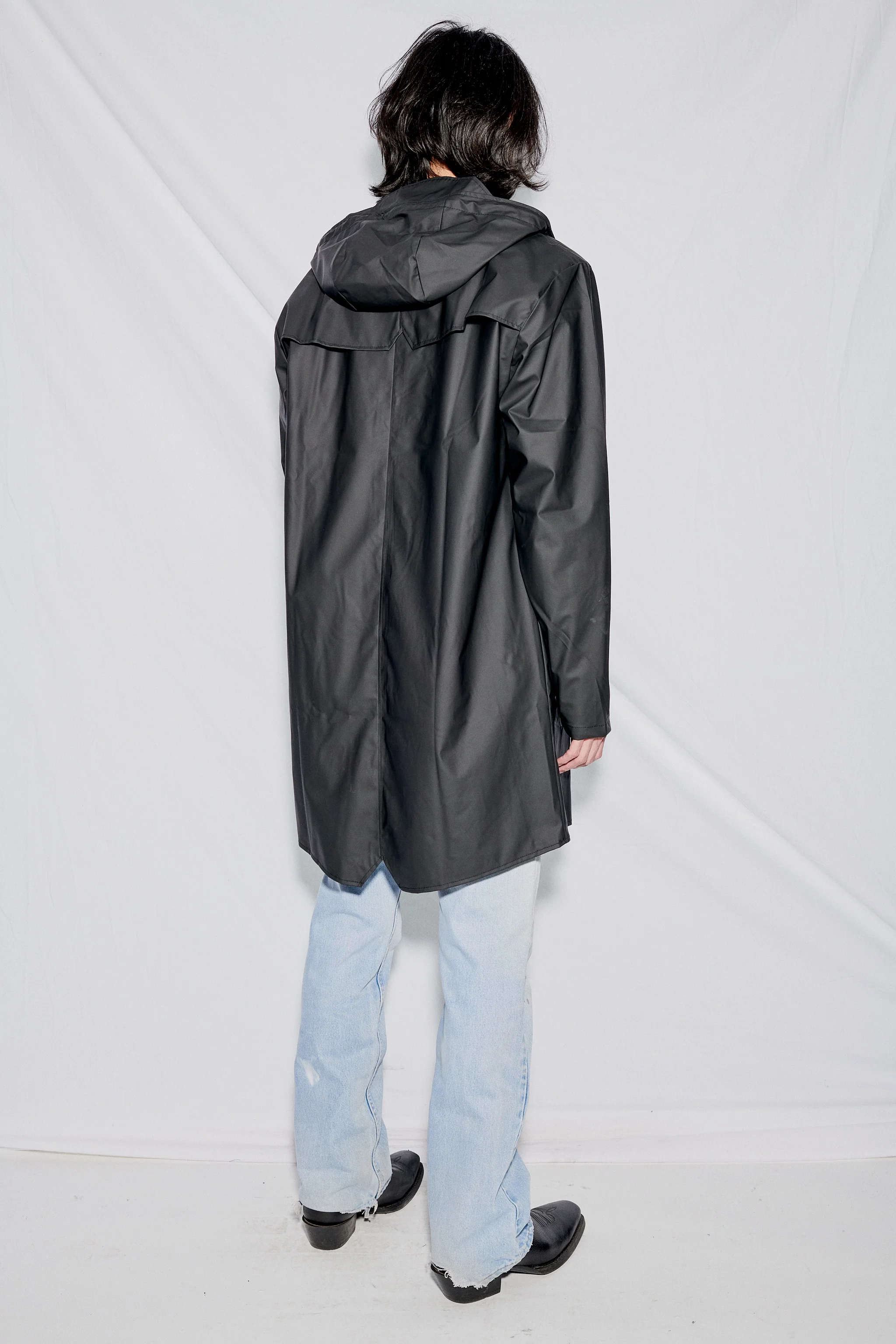 Black Hooded Rain Long Jacket - Image 6