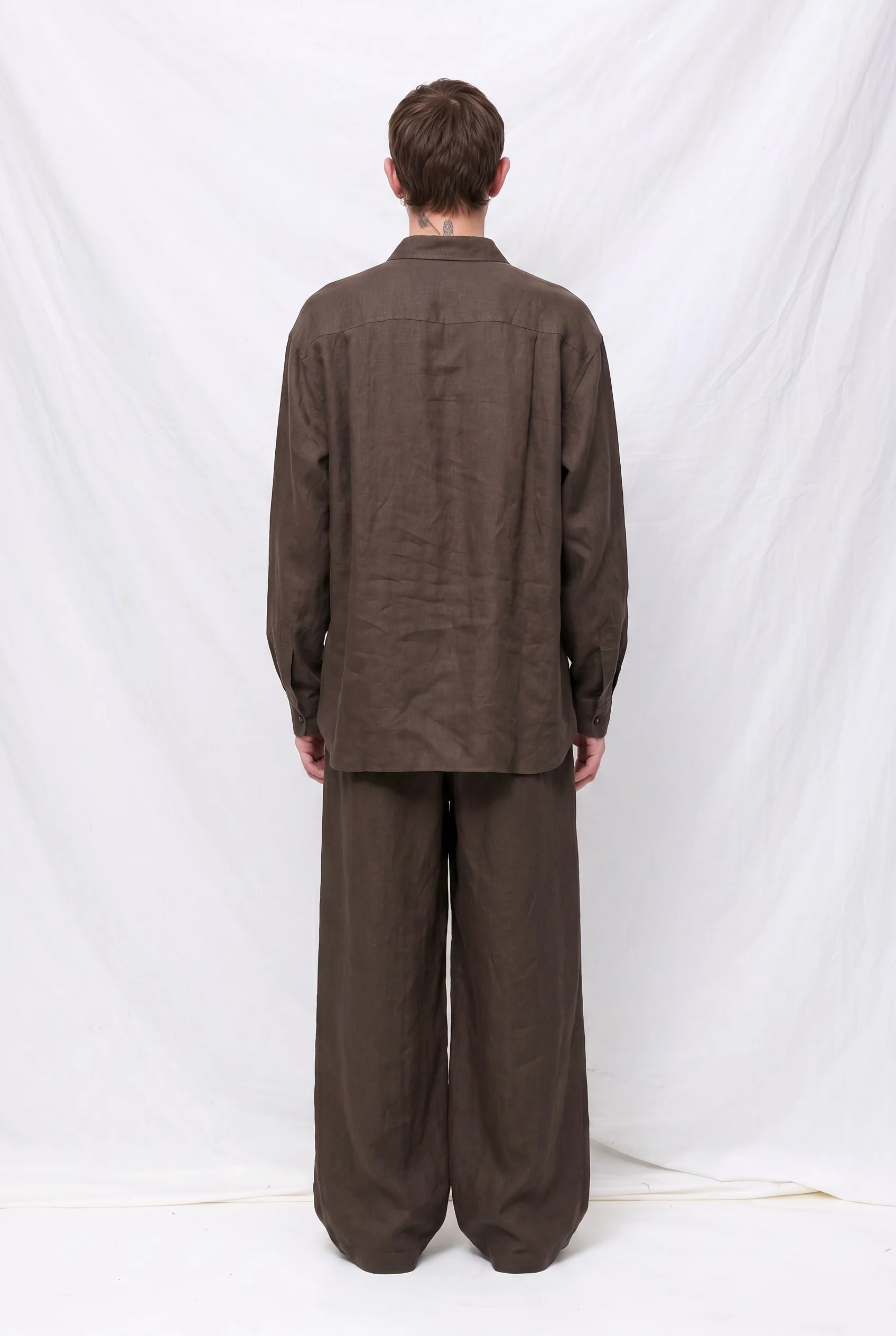 Khaki Grey Linen Oversized Shirt - Image 4
