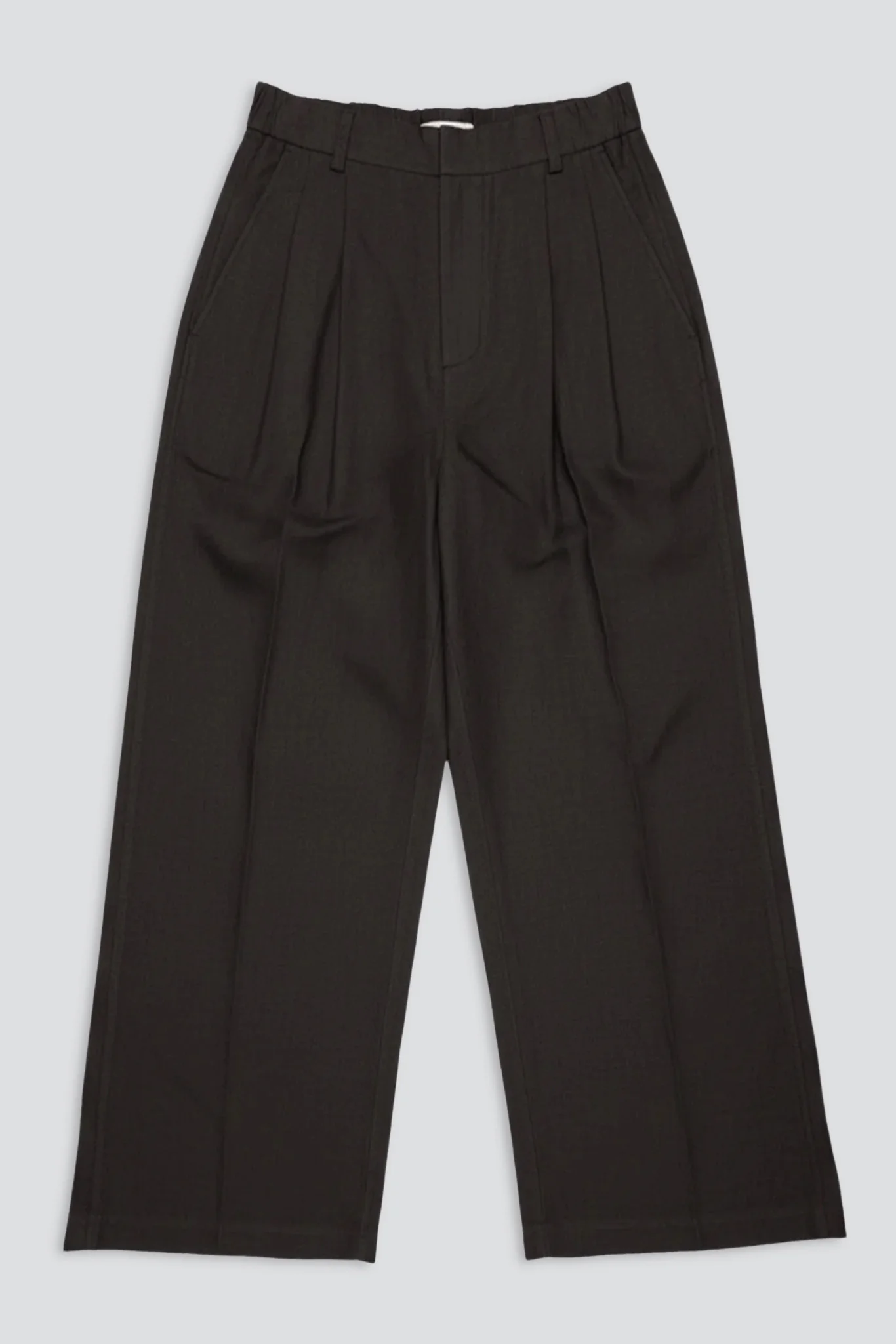 Khaki Grey Linen Two Tuck Wide Grey Pants