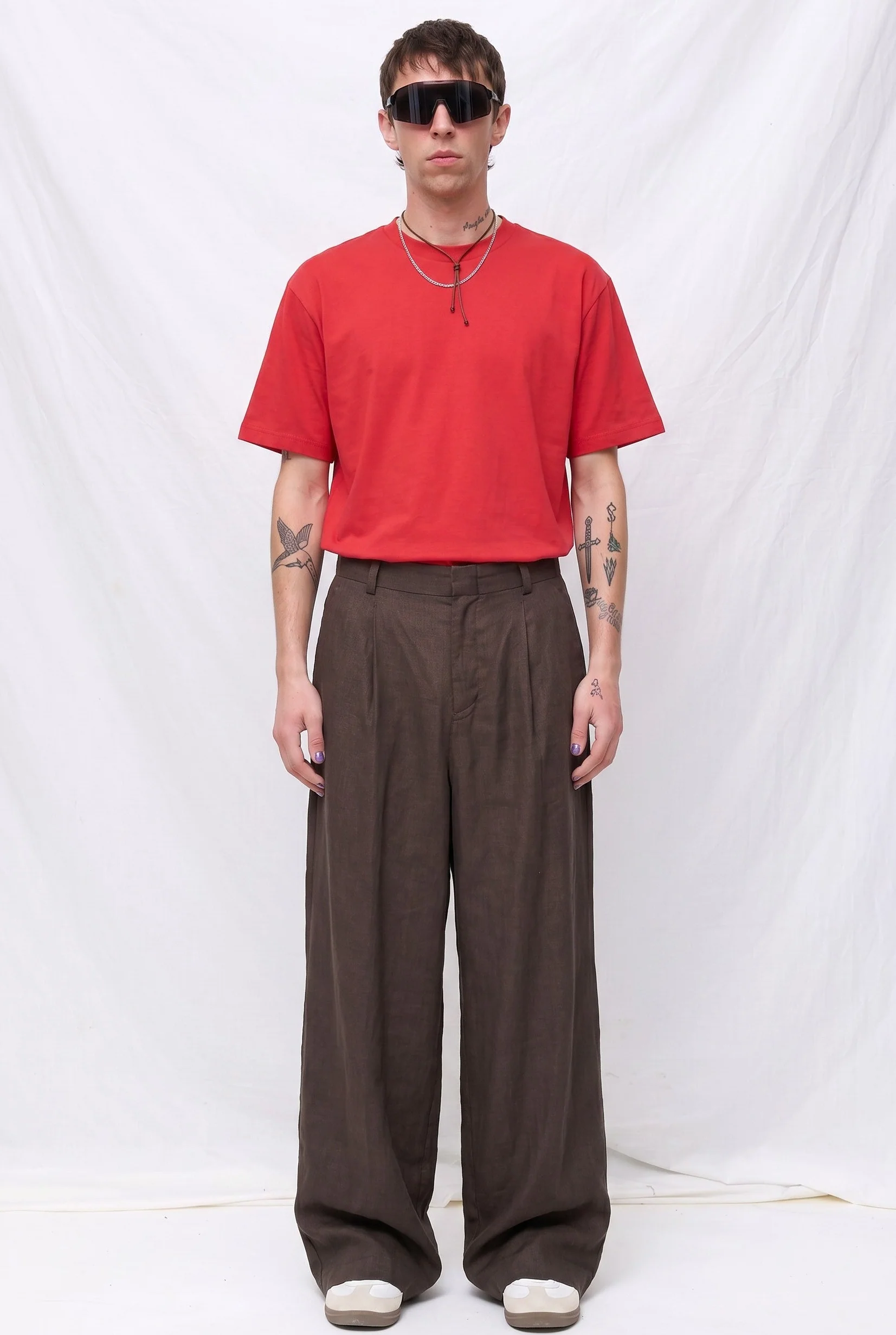 Khaki Grey Linen Two Tuck Wide Grey Pants - Image 4