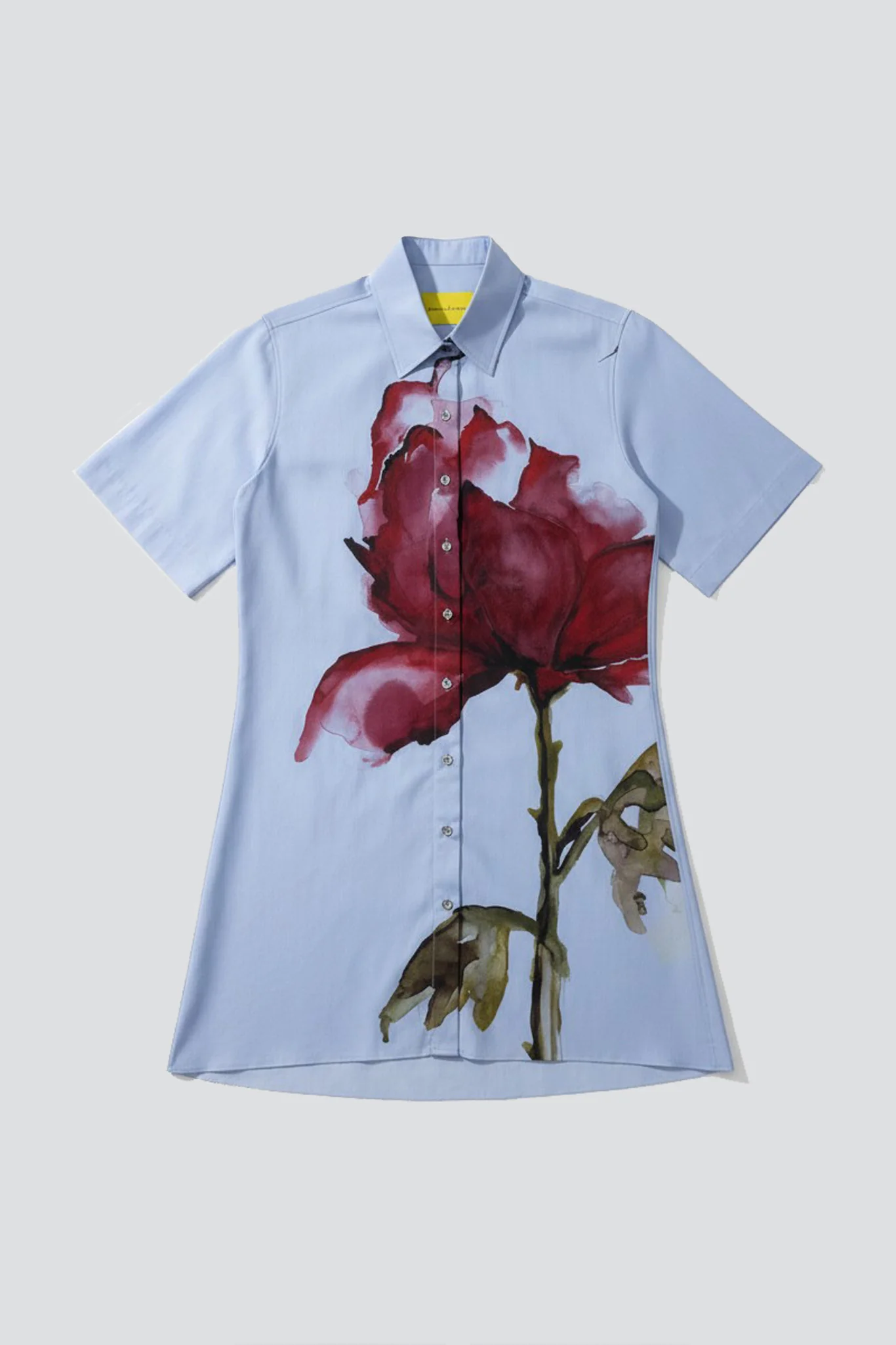 Blue Watercolor Flower Printed Mini Shirt Dress
