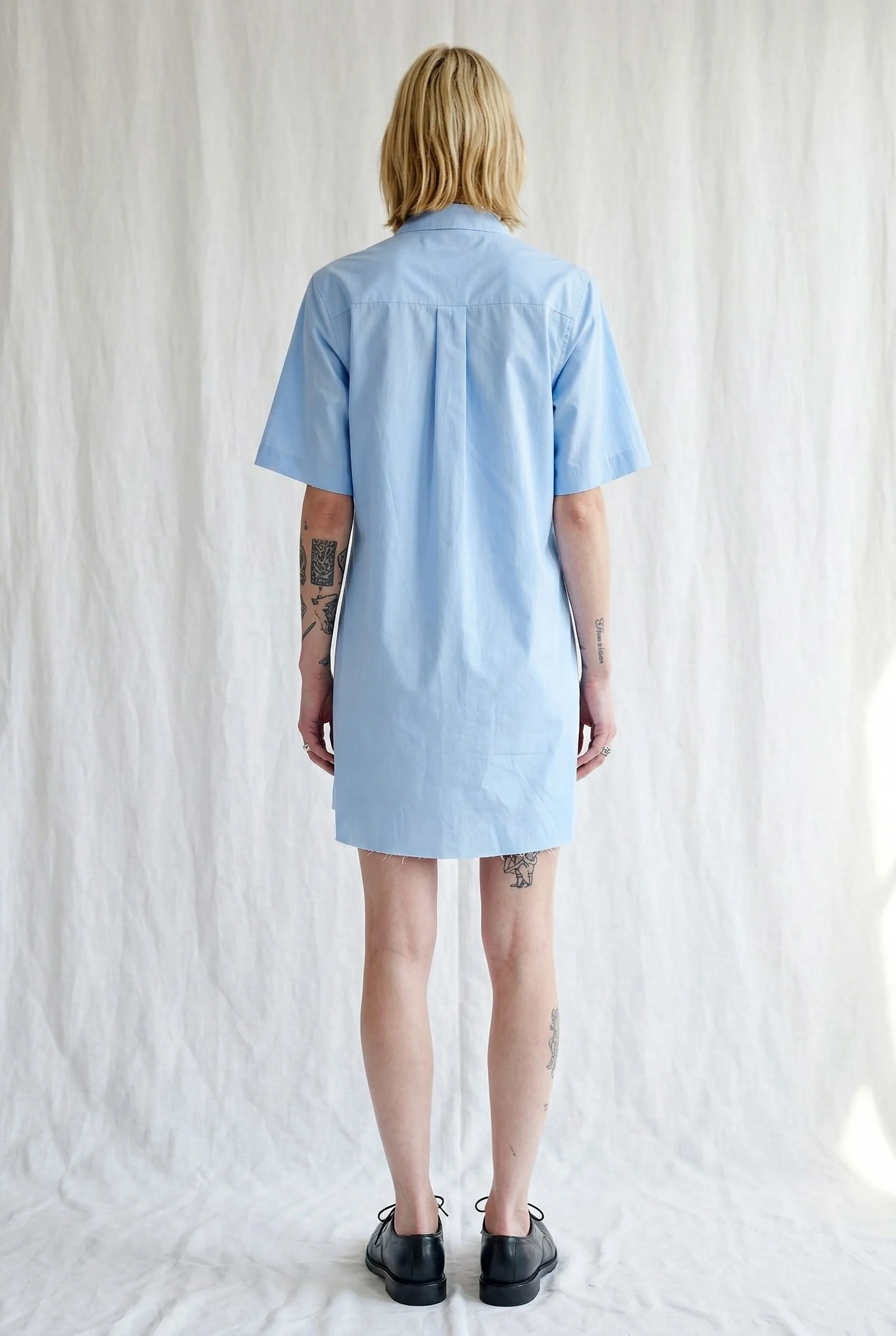 Blue Watercolor Flower Printed Mini Shirt Dress - Image 3
