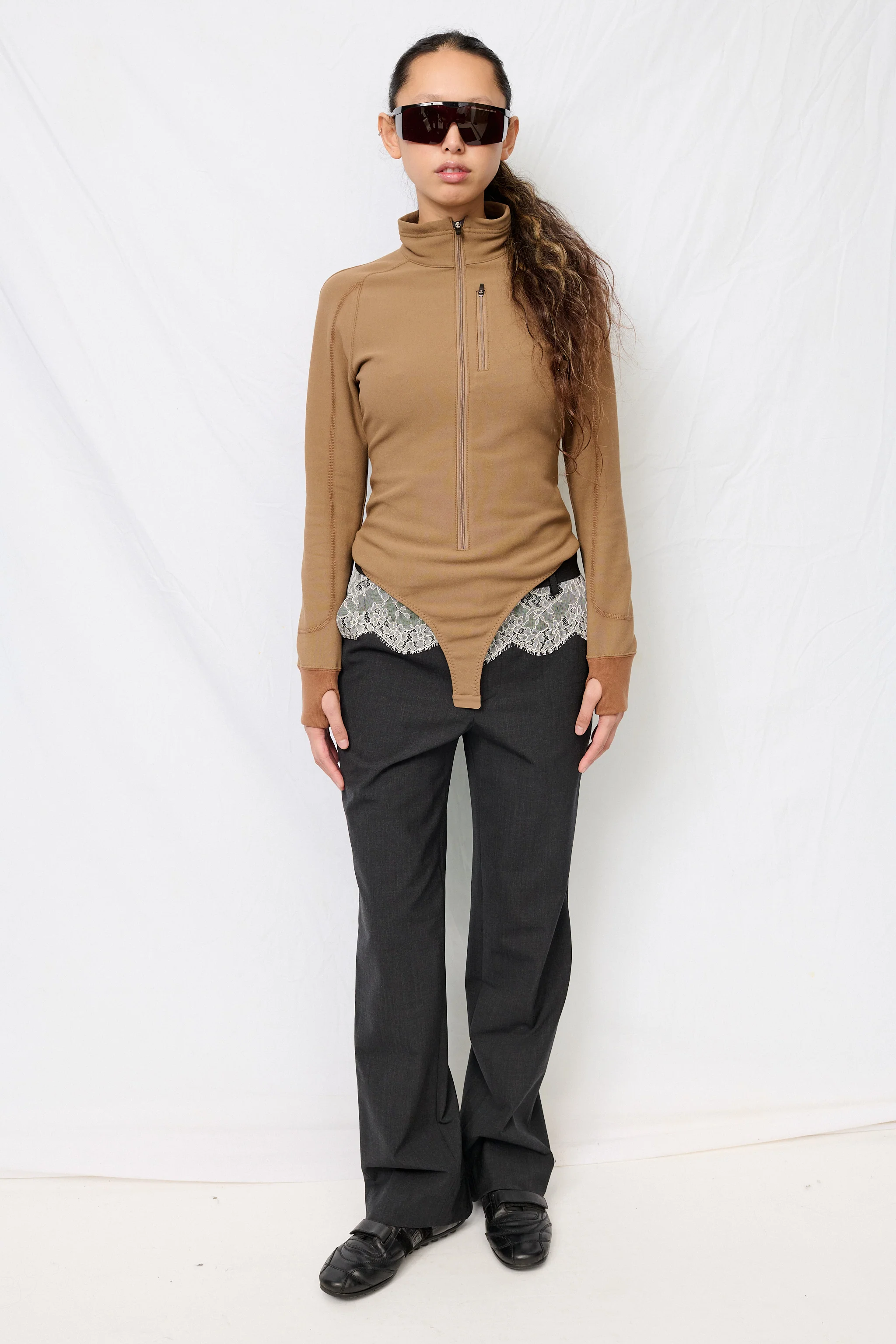 Mocha French Terry Half-Zip Bodysuit - Image 4