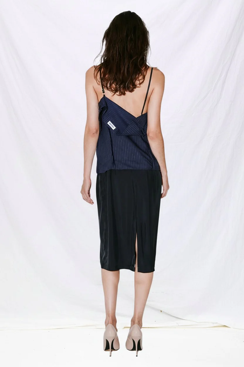 Navy White Stripes Royce Trompe L'oeil Skirt Dress - Image 4