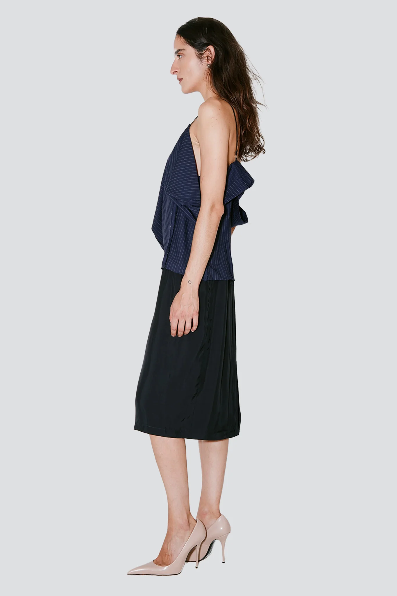 Navy White Stripes Royce Trompe L'oeil Skirt Dress - Image 5