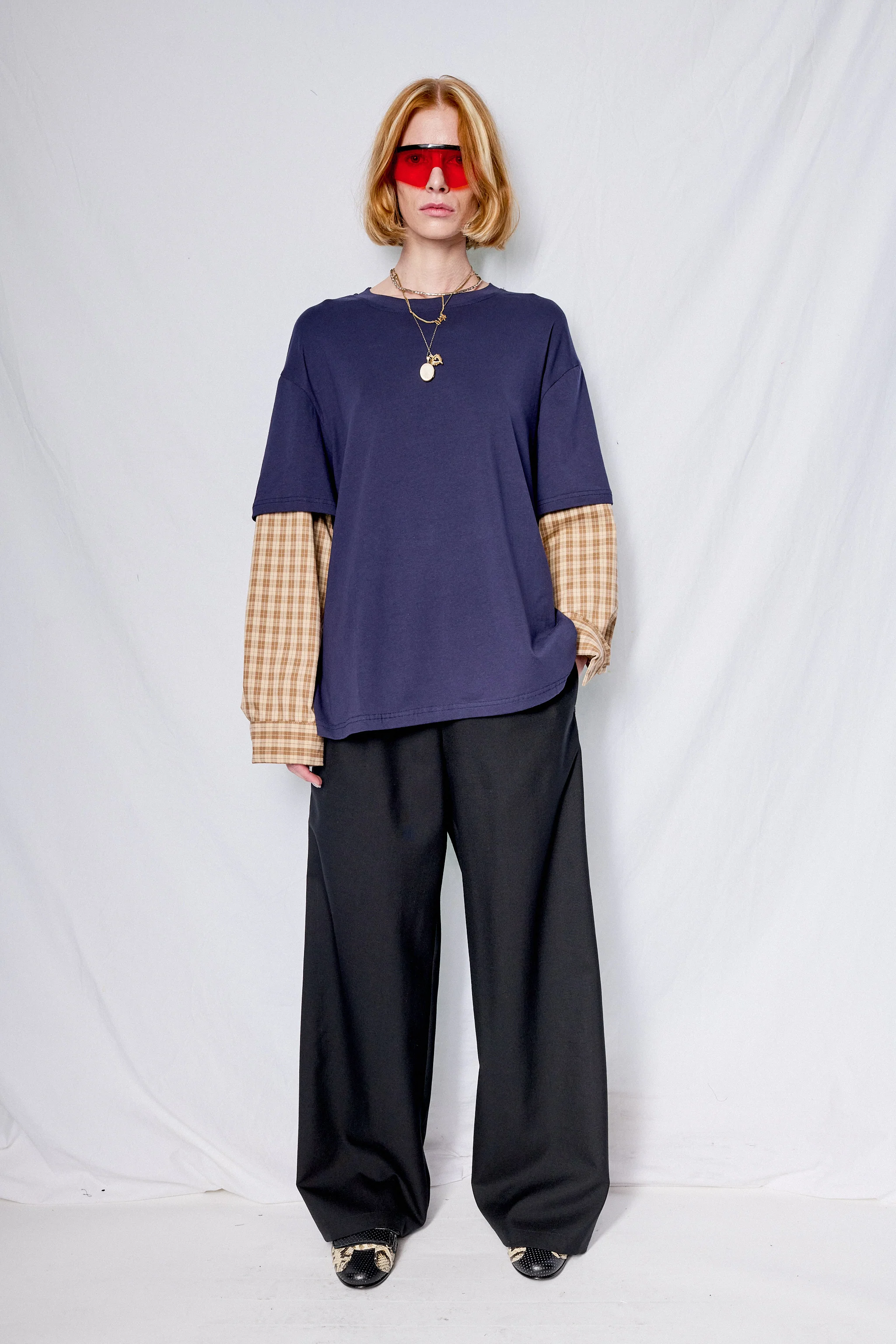 Navy/Yellow Plaid Combo Long Sleeve Shirt - Image 4