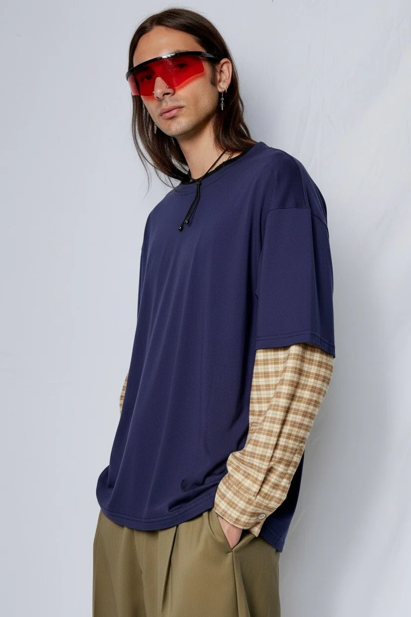 Navy/Yellow Plaid Combo Long Sleeve Shirt - Image 5