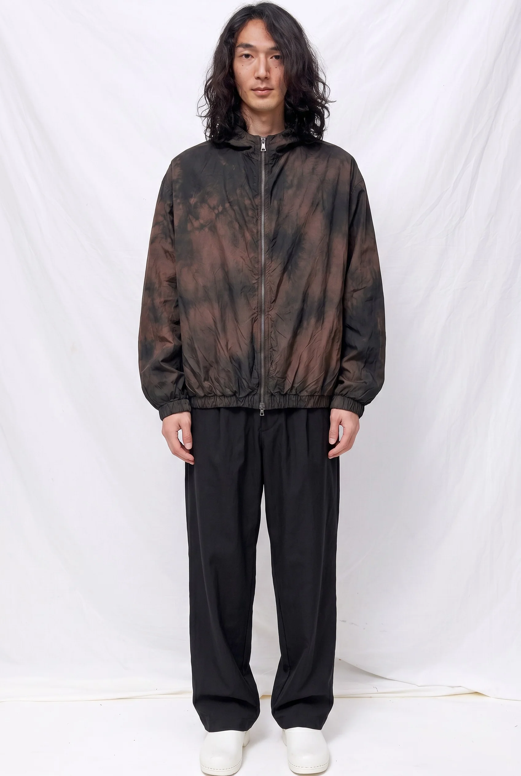 No. 216 Black/Brown Poplin Hooded Zipper Jacket