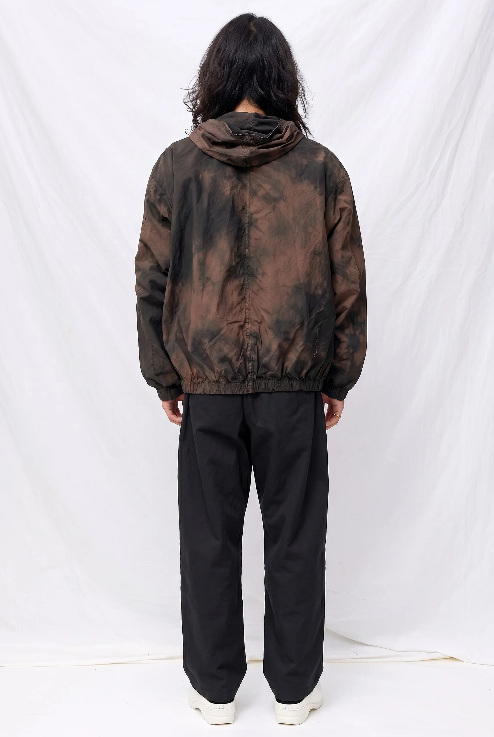 No. 216 Black/Brown Poplin Hooded Zipper Jacket - Image 3