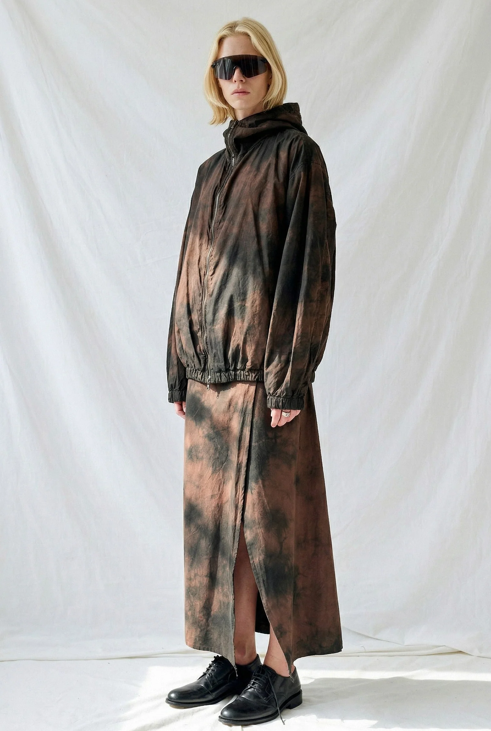 No. 216 Black/Brown Poplin Hooded Zipper Jacket - Image 4