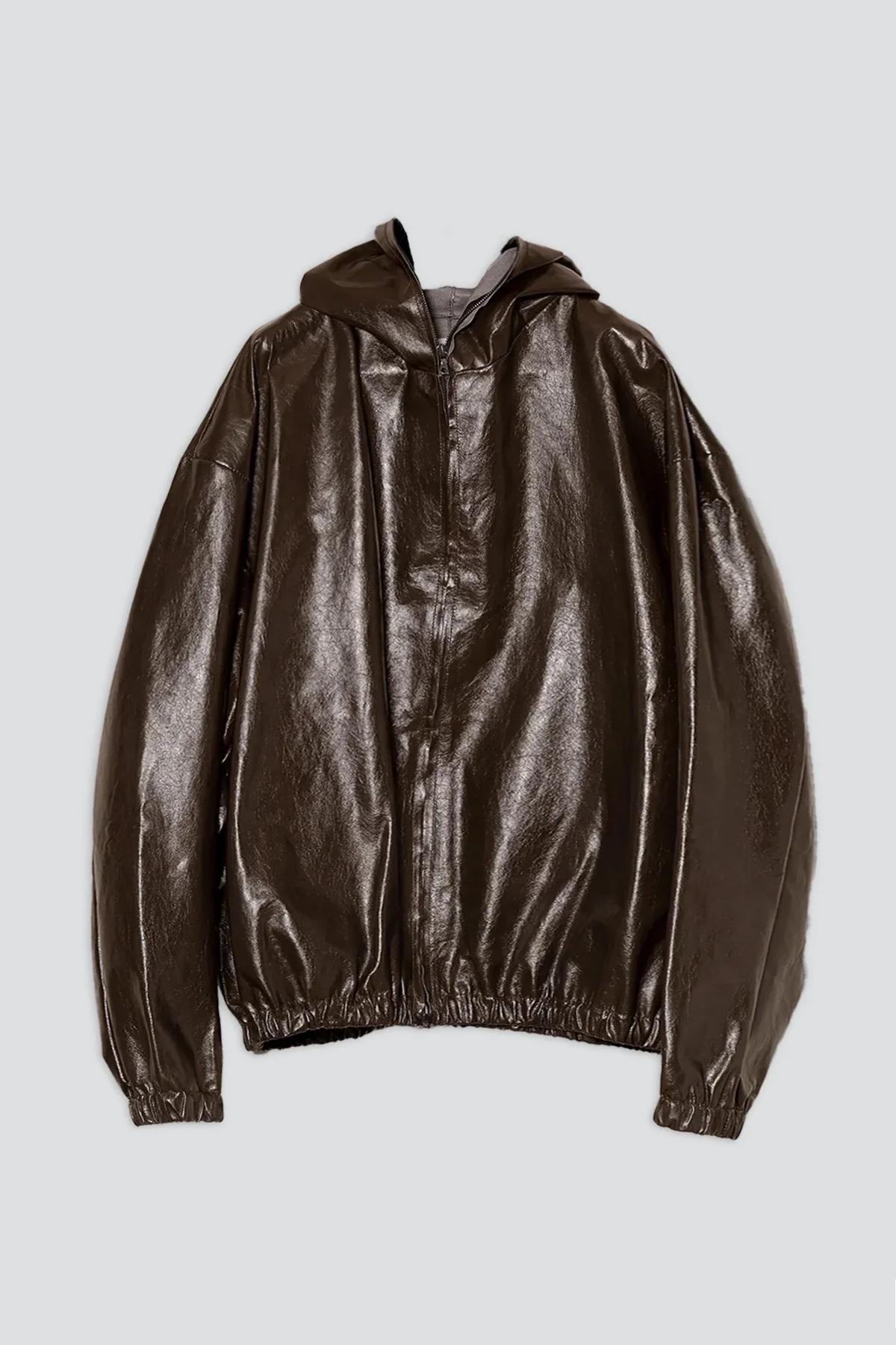 No.216 Dark Brown Leather Hooded Zipper Jacket - Image 2