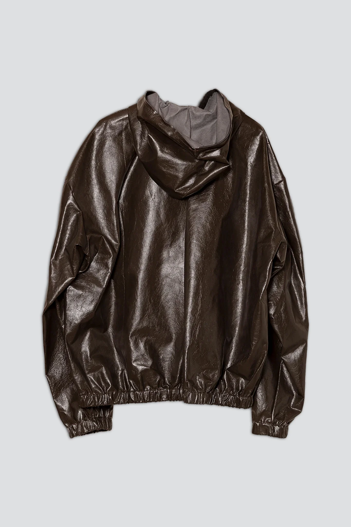 No.216 Dark Brown Leather Hooded Zipper Jacket - Image 3