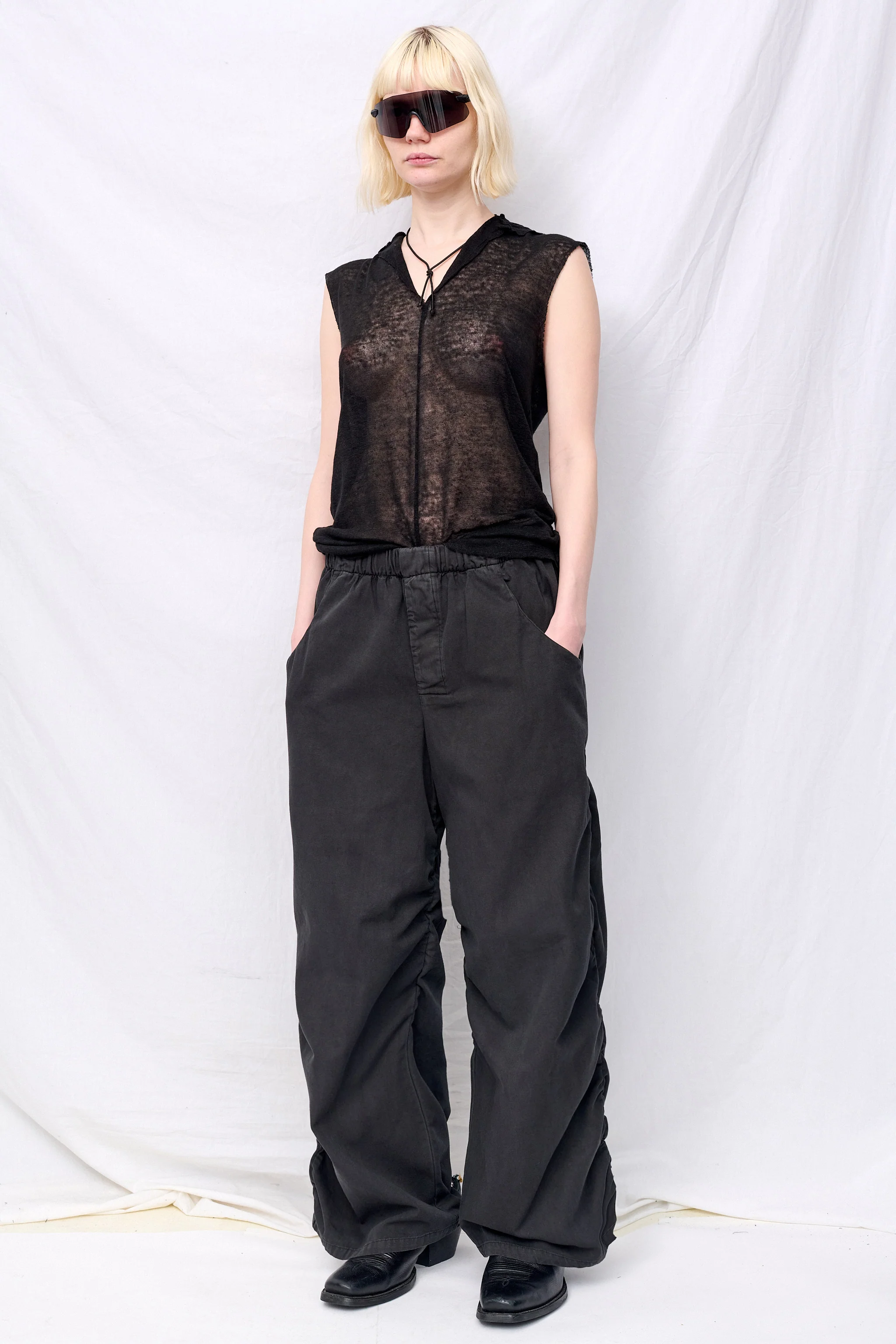 No. 267 Black Thin Canvas Draped Trousers - Image 3