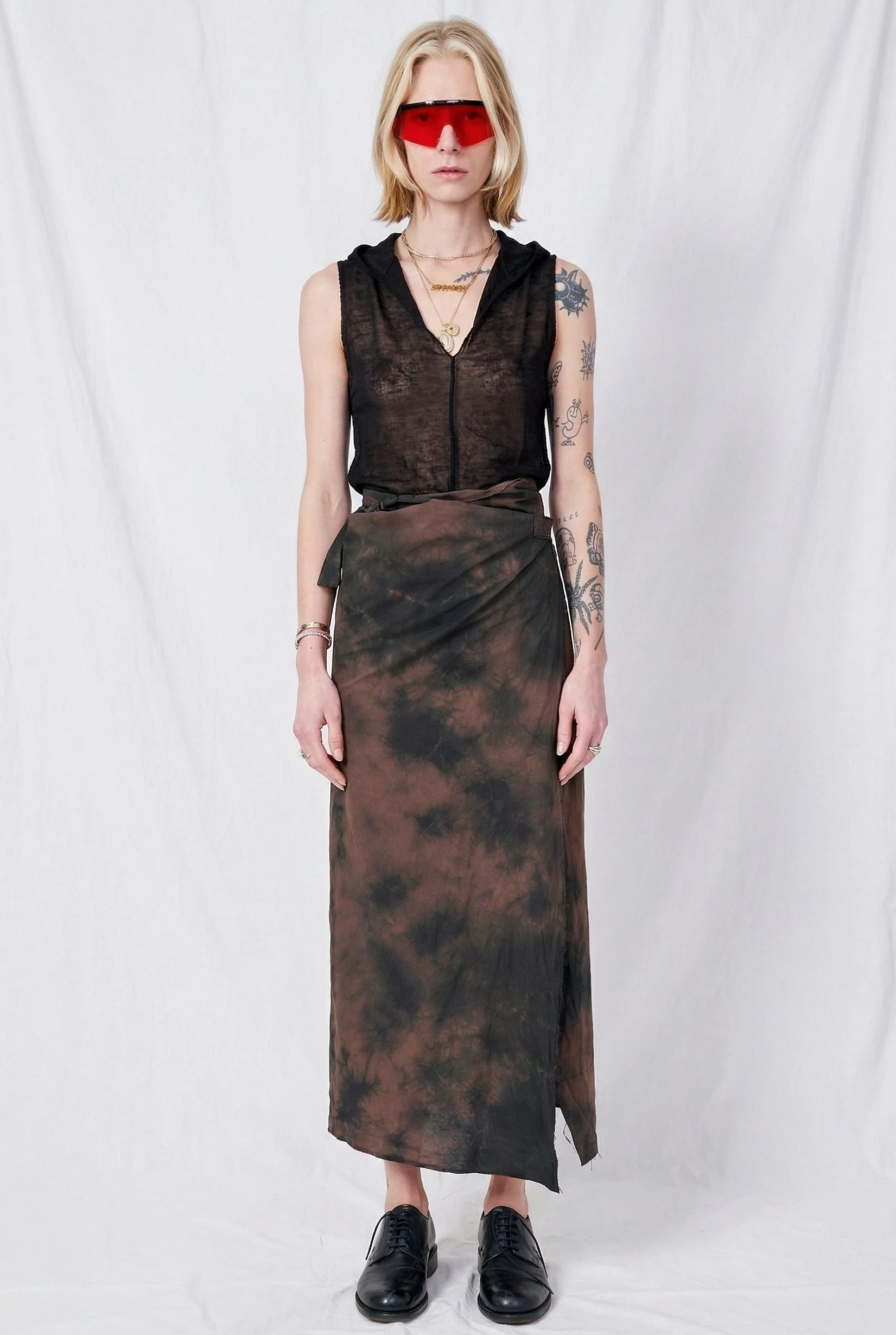 No.304 Black/Brown Poplin Wrap Skirt - Image 2