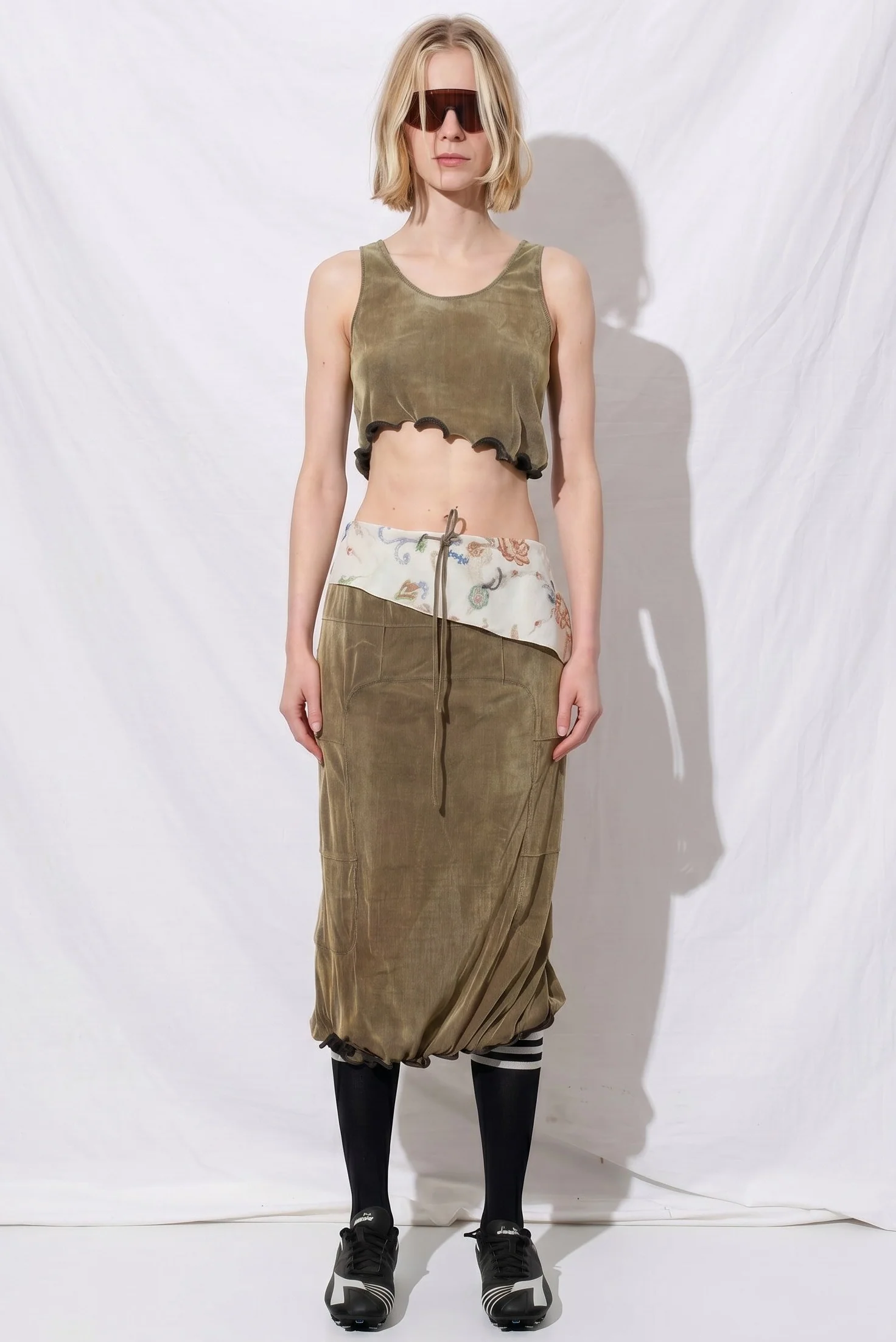 Olive Coleman Skin Jersey Ruffle Hem Top