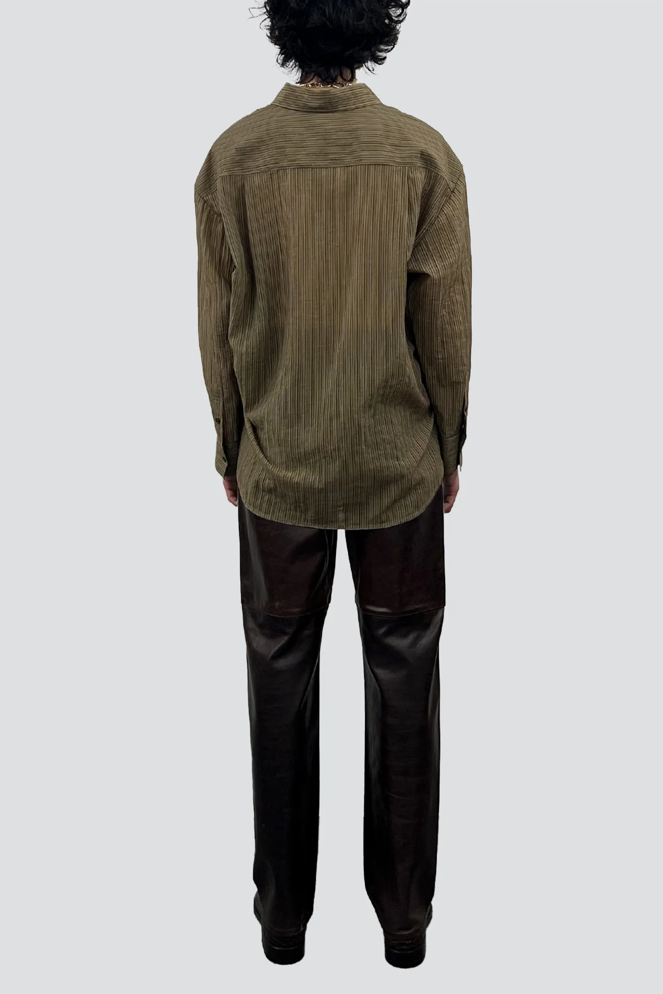 Olive Stripe Lyocell Oversized Shirt - Image 6
