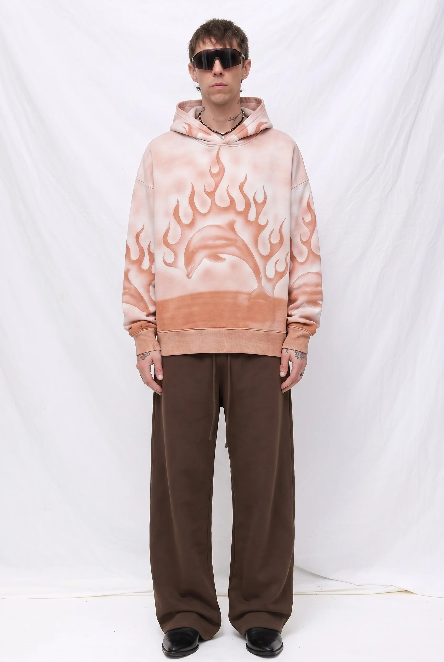 Pink Flaming Dolphin Airbrush Hoodie - Image 2