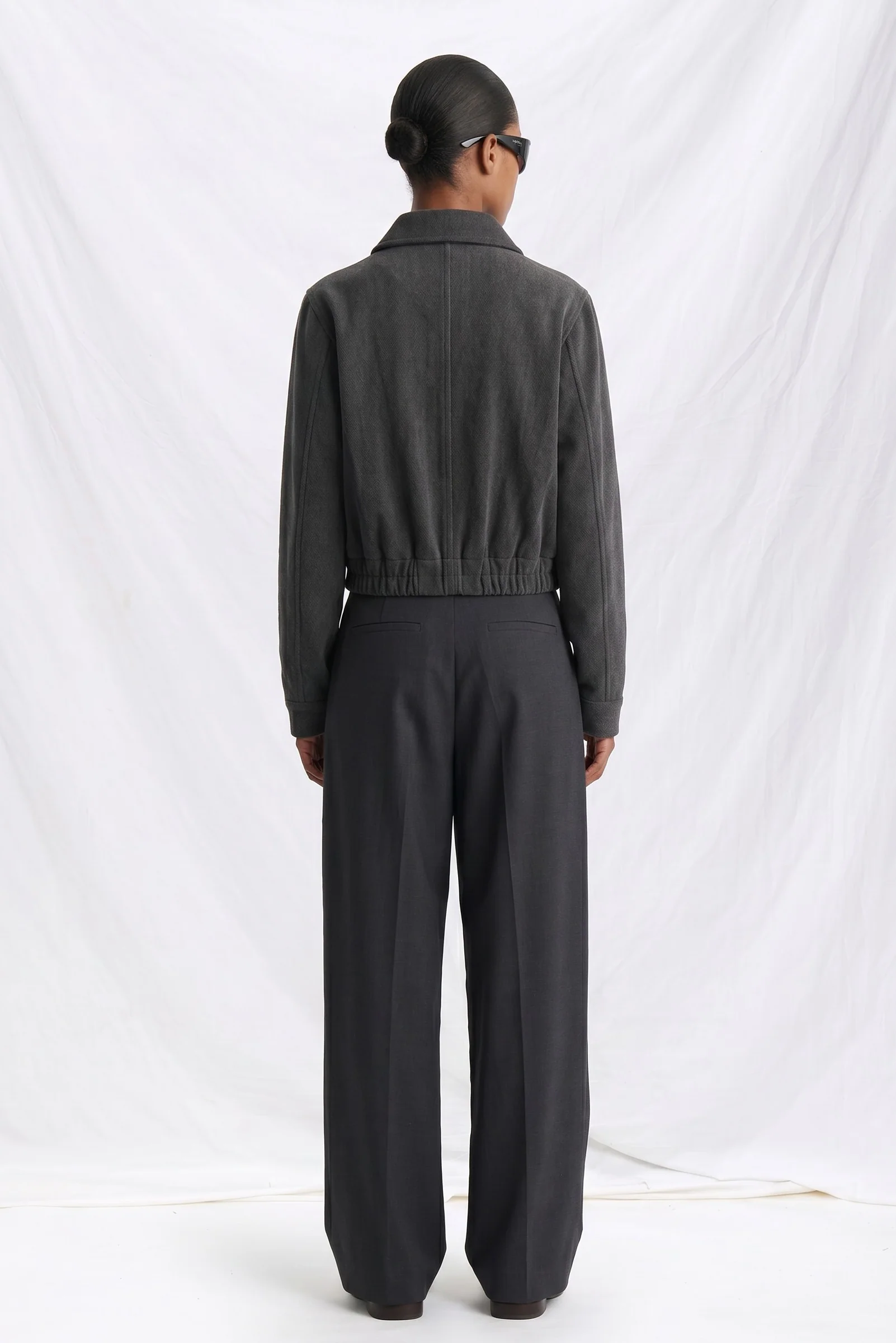 Black Grey Wash Denim Shrunken Zip Jacket - Image 3