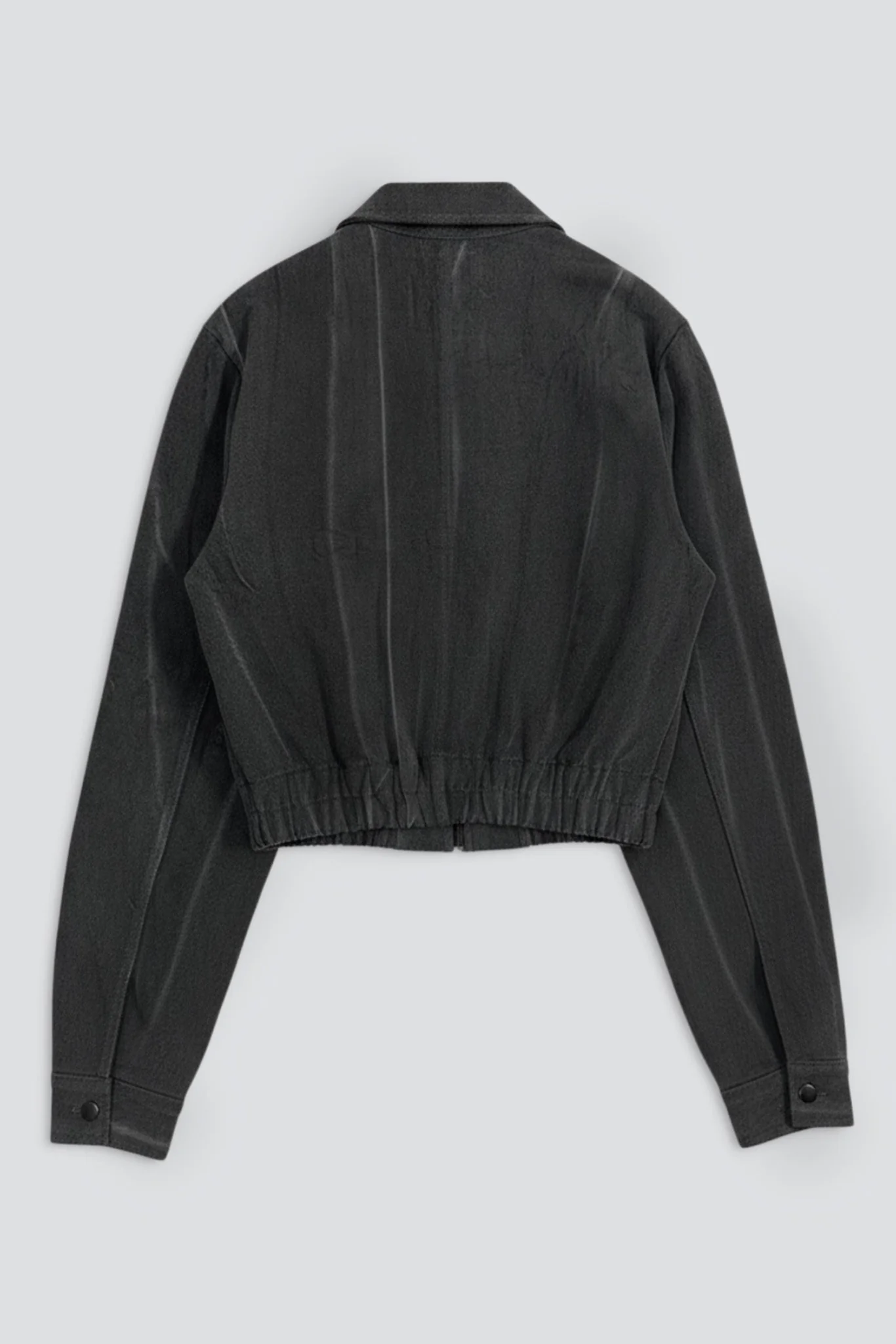 Black Grey Wash Denim Shrunken Zip Jacket - Image 4