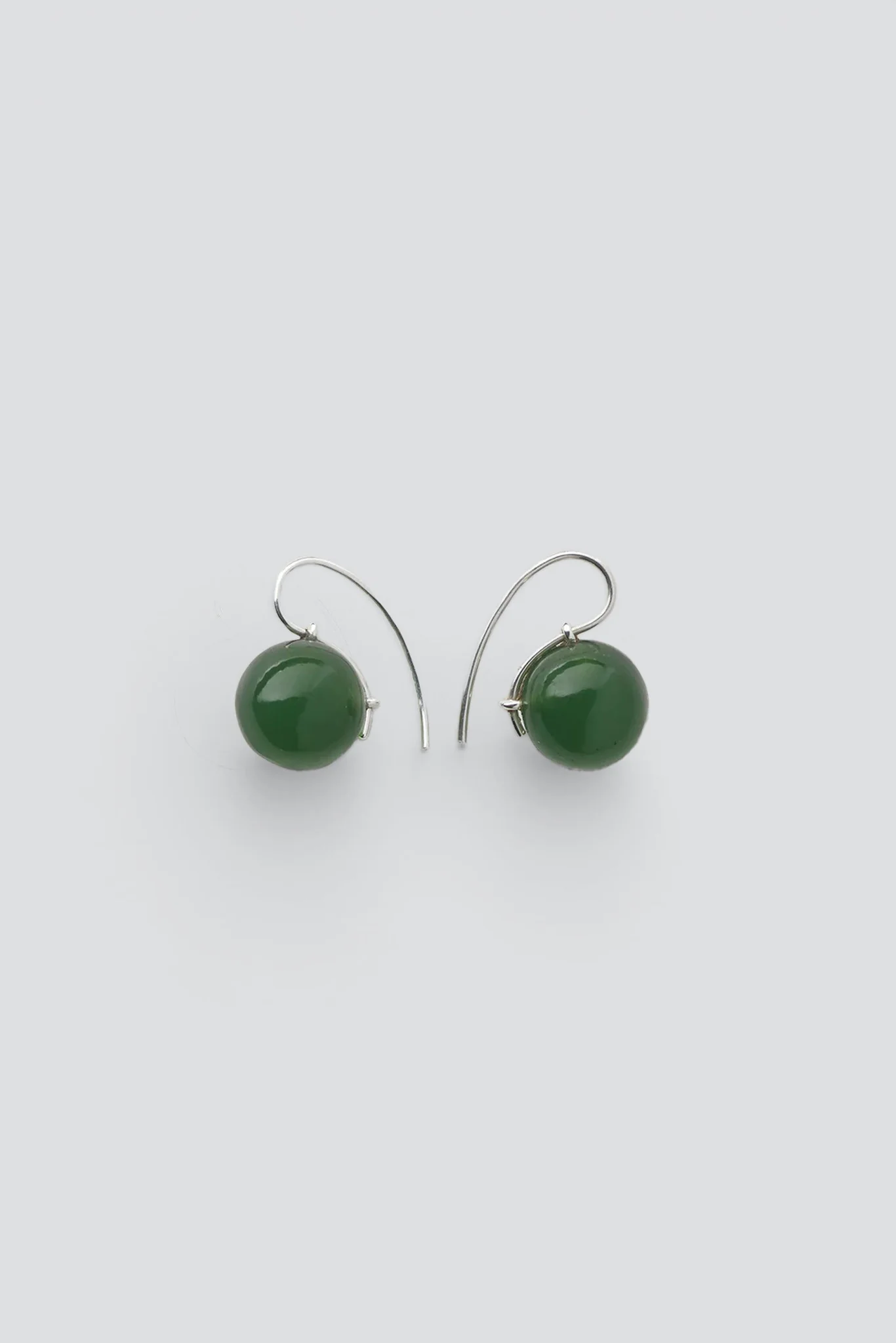 Silver/Green Serpentine Stone Sphere Drop Earrings