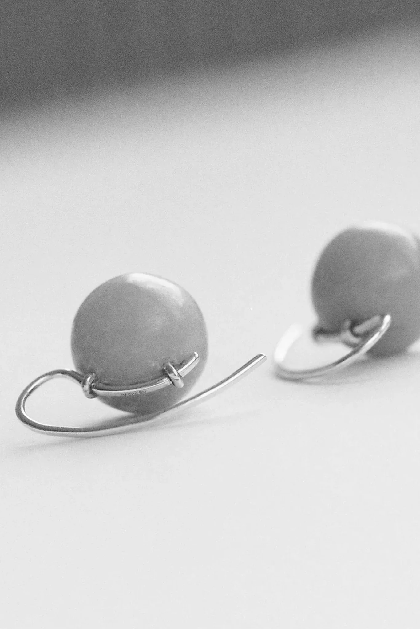 Silver/Green Serpentine Stone Sphere Drop Earrings - Image 2