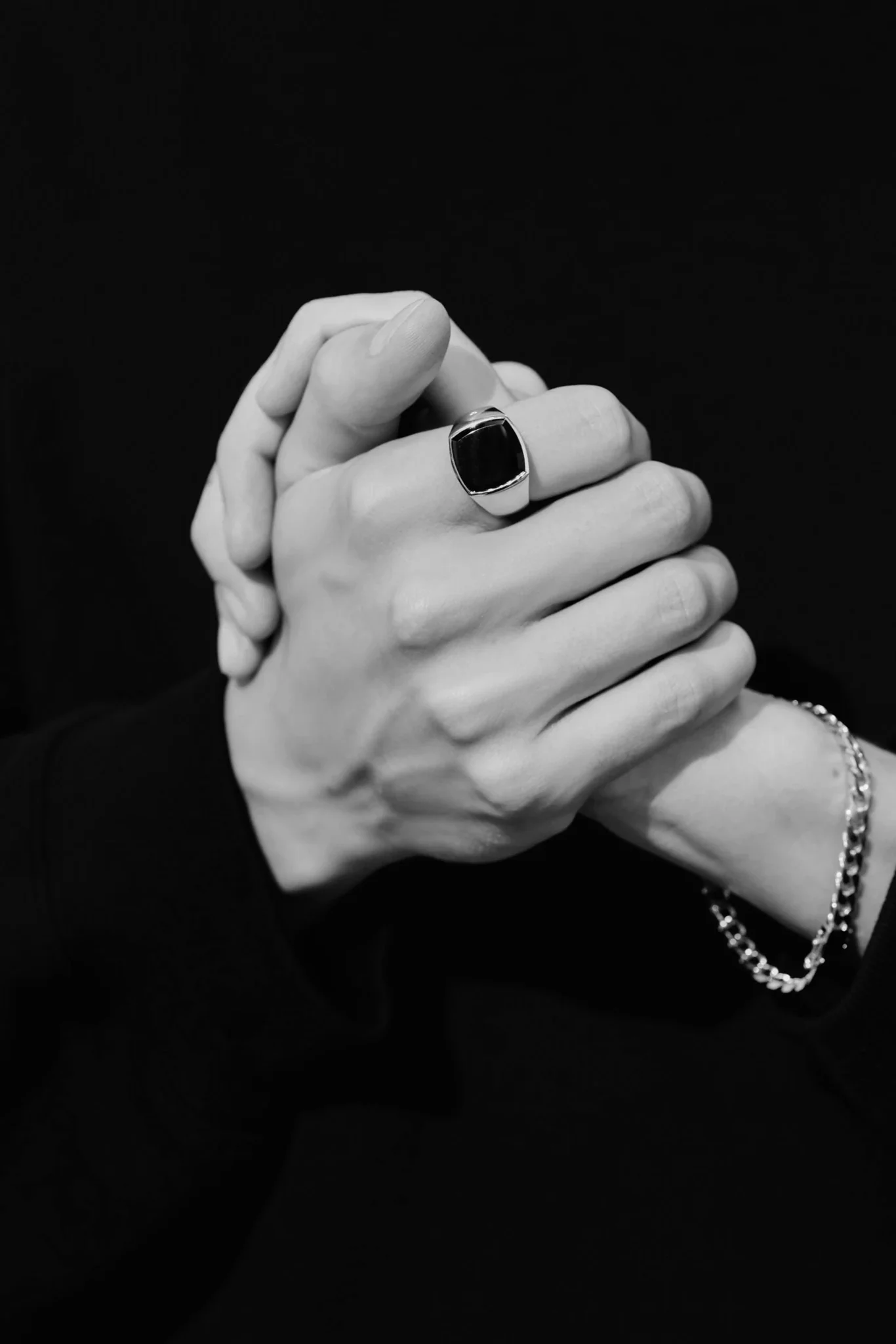 Silver M Cushion Black Onyx Ring - Image 3
