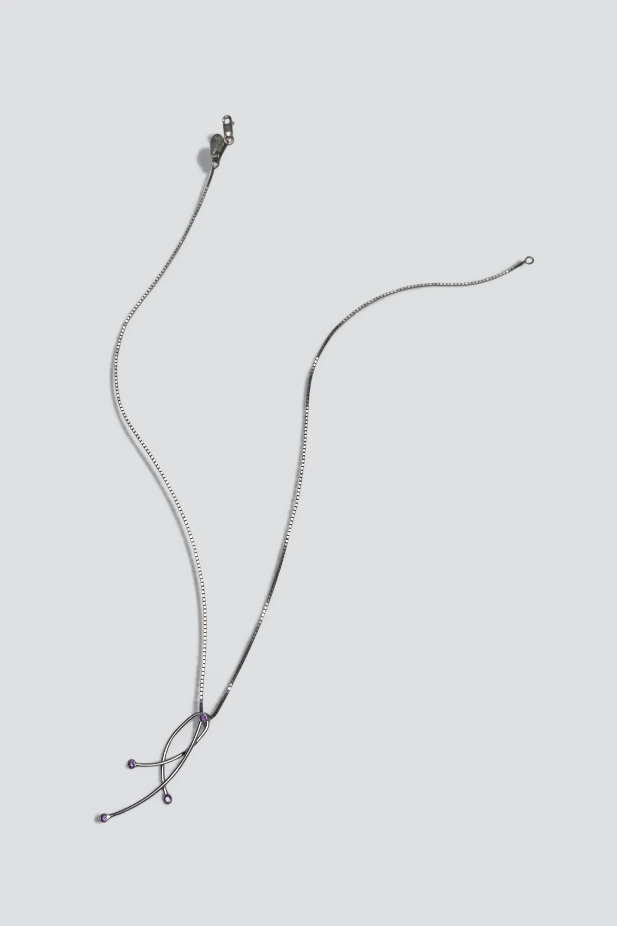 Sterling Silver Amethyst Dot Lines Pendant Necklace - Image 3