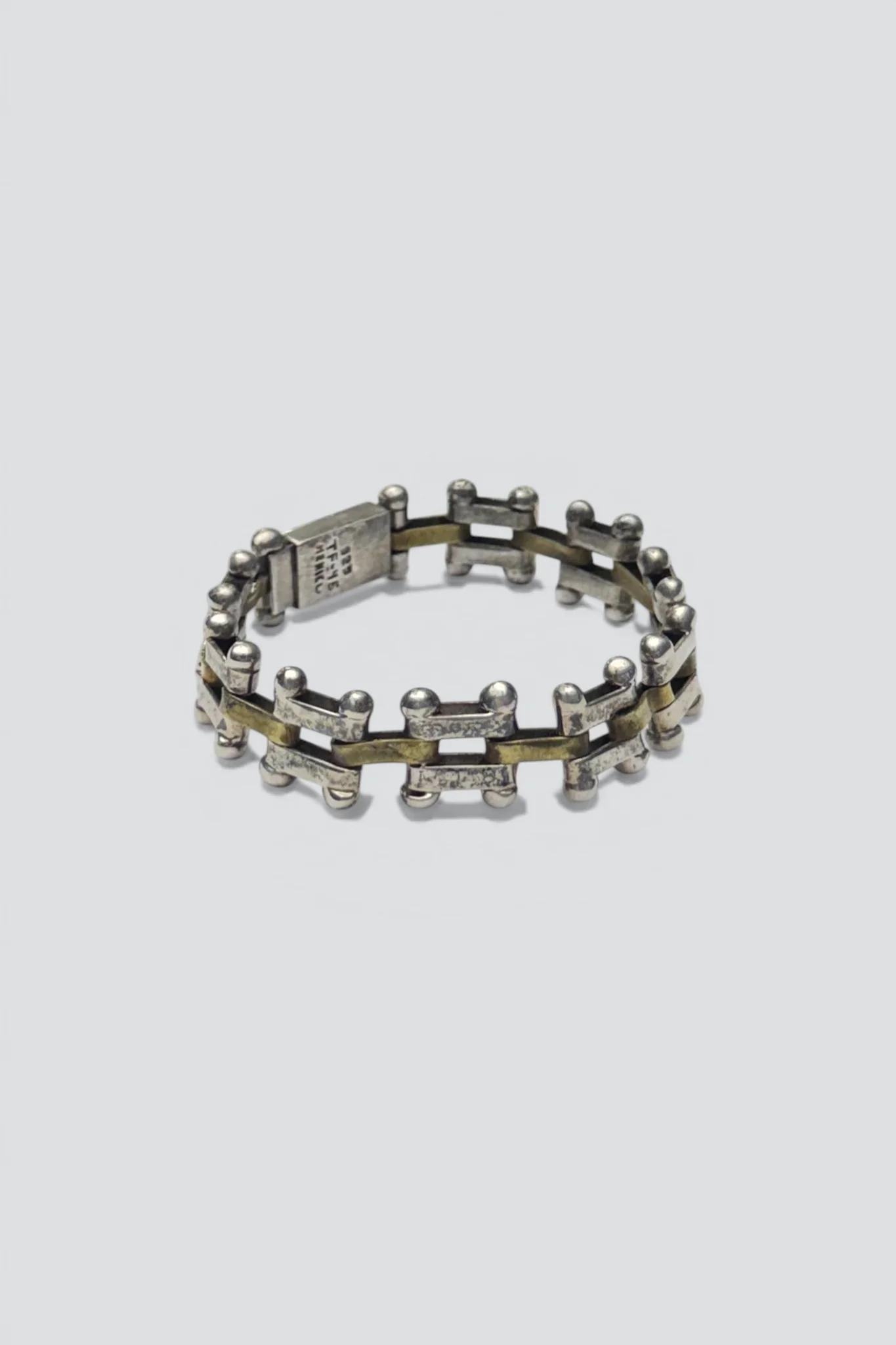 Sterling Silver Brass Dotted Bar Link Bracelet