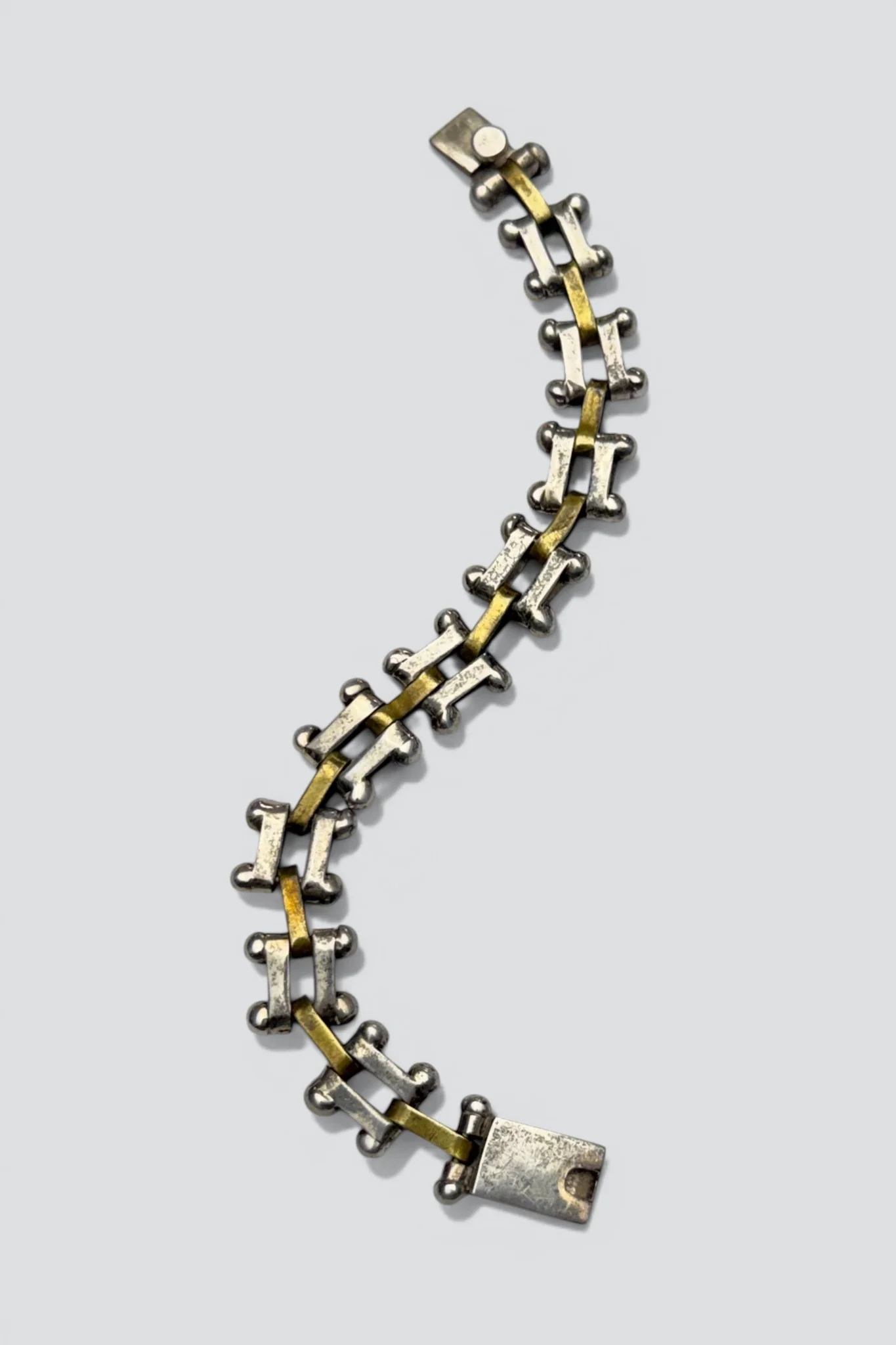 Sterling Silver Brass Dotted Bar Link Bracelet - Image 2
