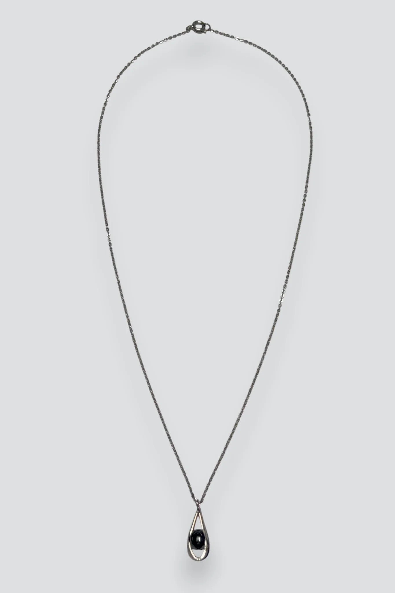 Sterling Silver Glass Teardrop Caged Bead Necklace