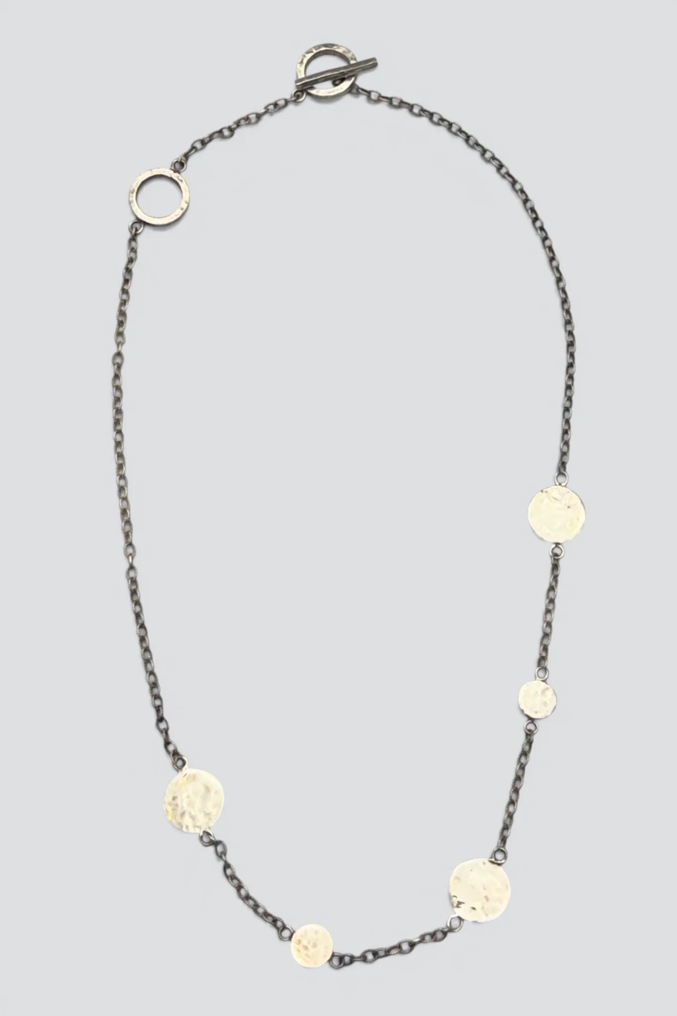 Sterling Silver Hammered Disc Chain Necklace