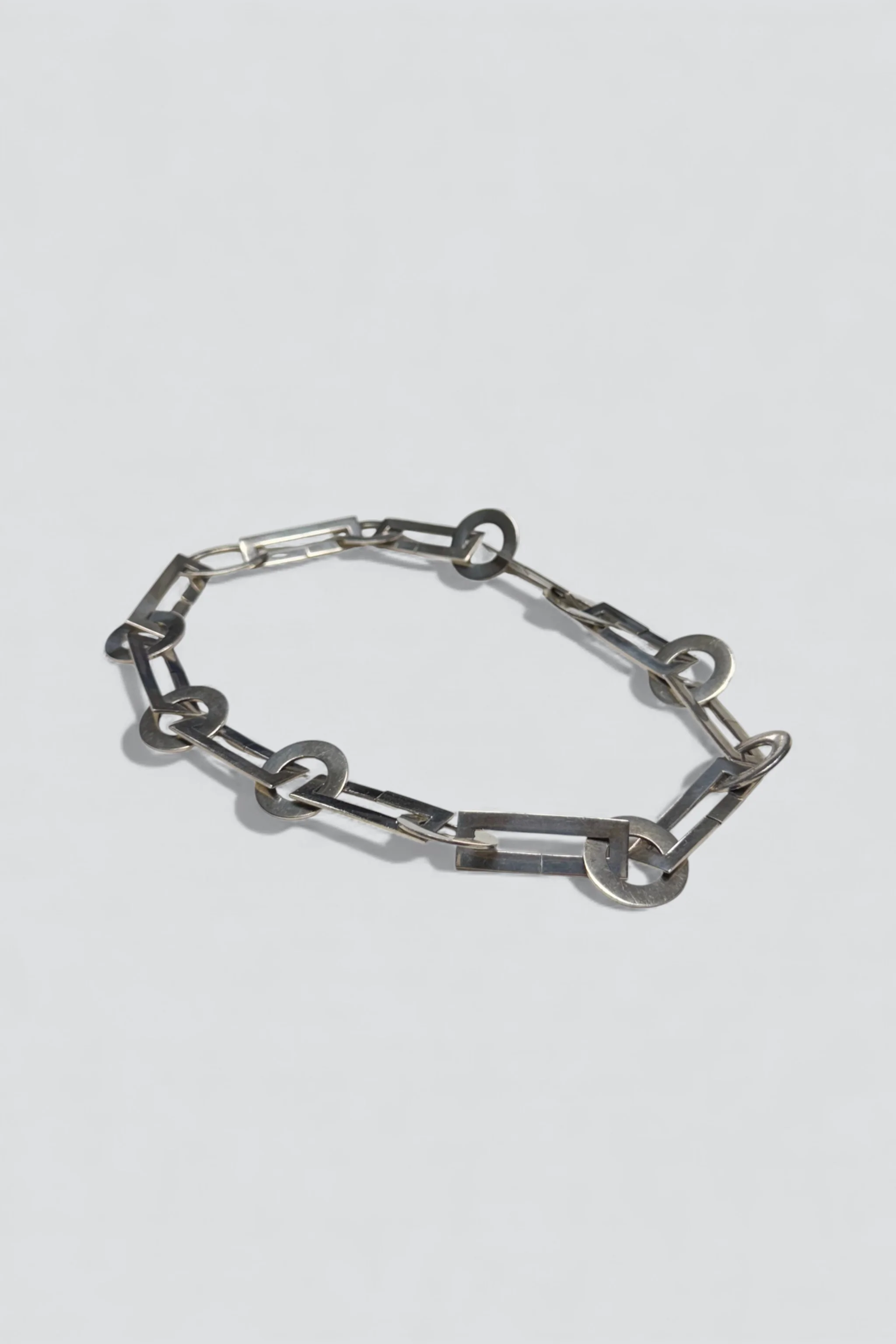 Sterling Silver Heavy Disc Rect Link Necklace - Image 2