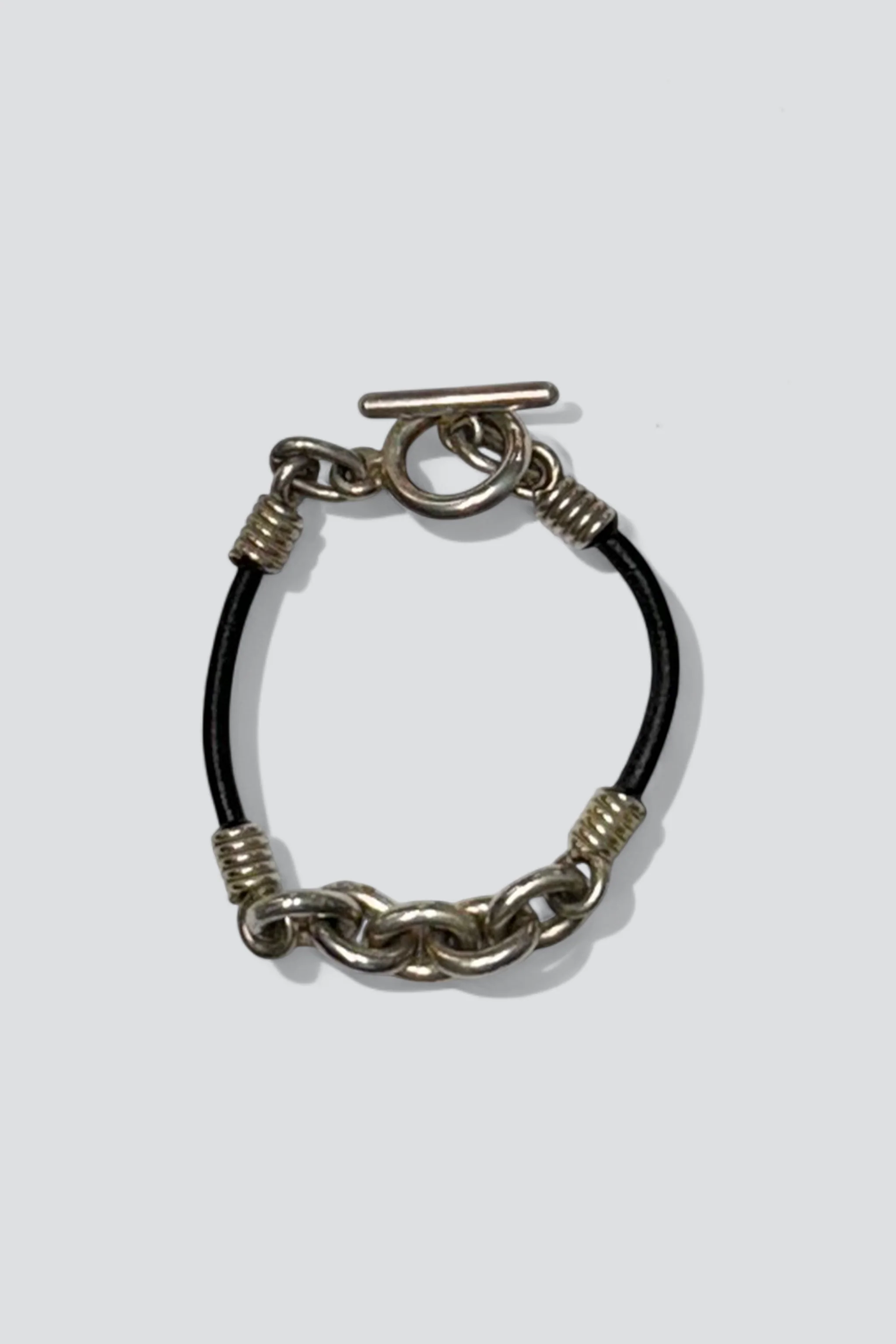 Sterling Silver Leather Heavy Chain Bracelet - Image 3