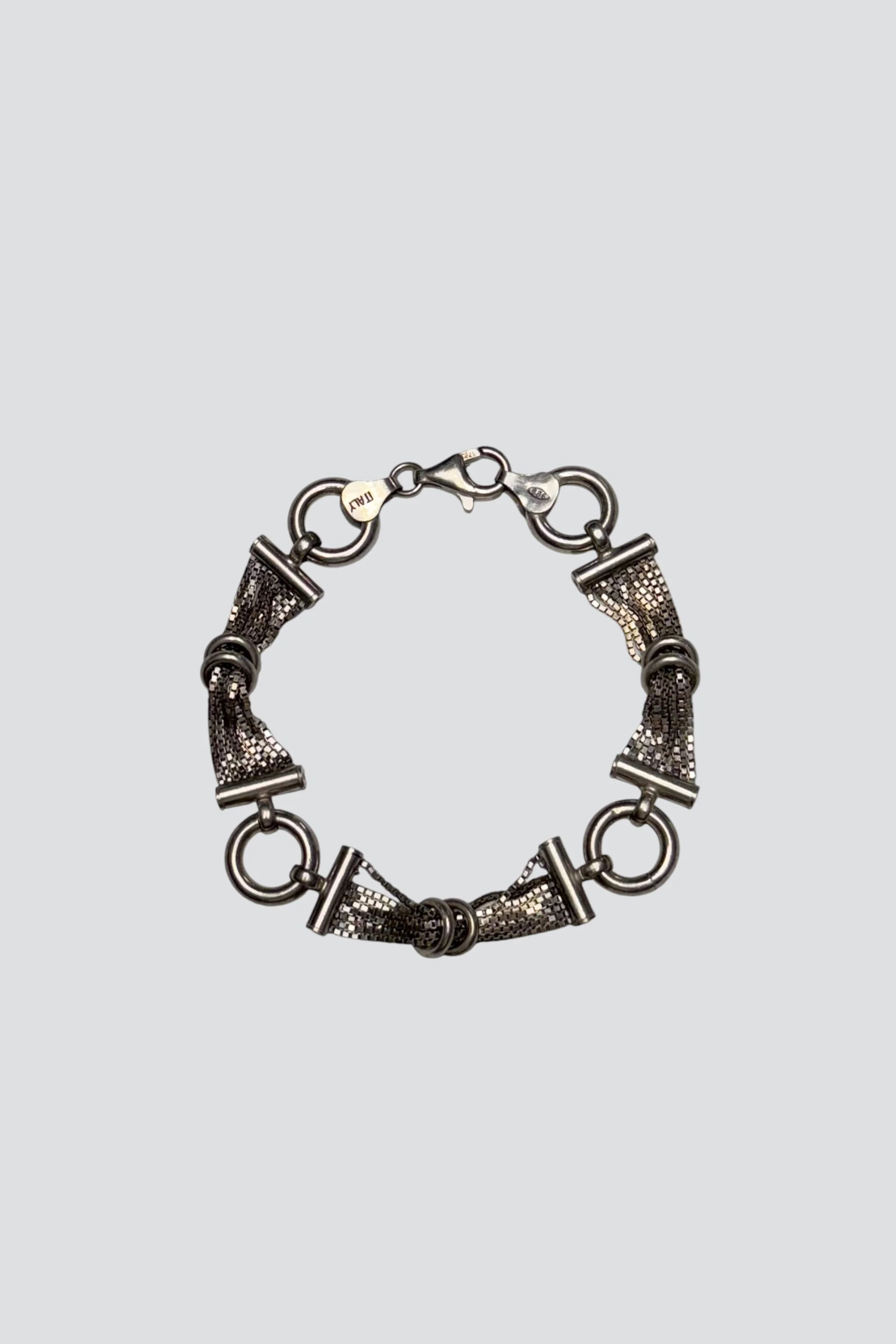 Sterling Silver Mesh Circle Bar Chain Bracelet