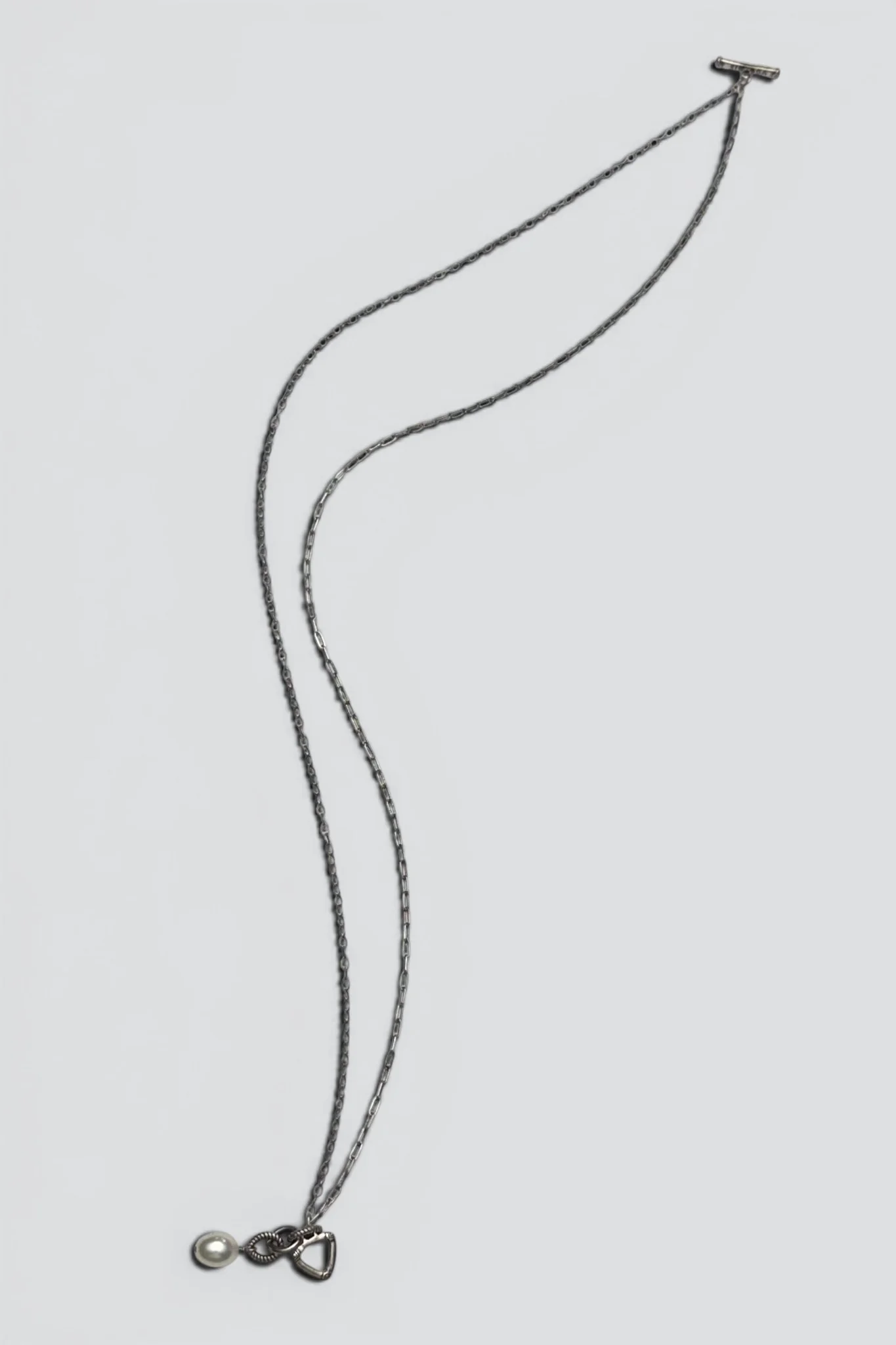Sterling Silver Pearl Mixed Link Long Necklace - Image 3