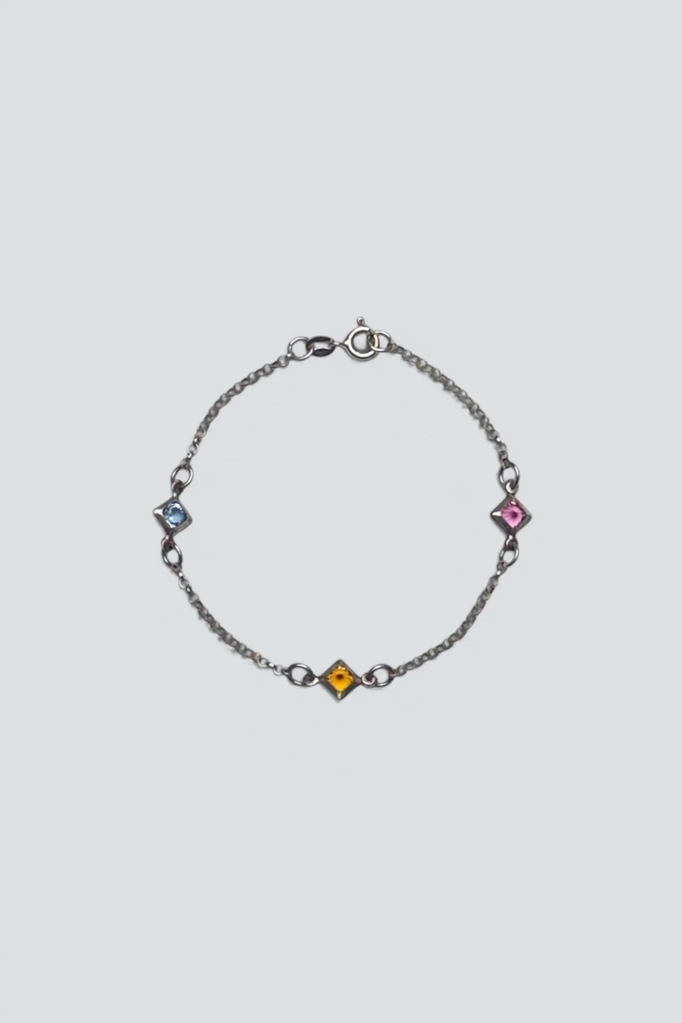 Sterling Silver Pink Quartz Topaz Citrine Chain Bracelet