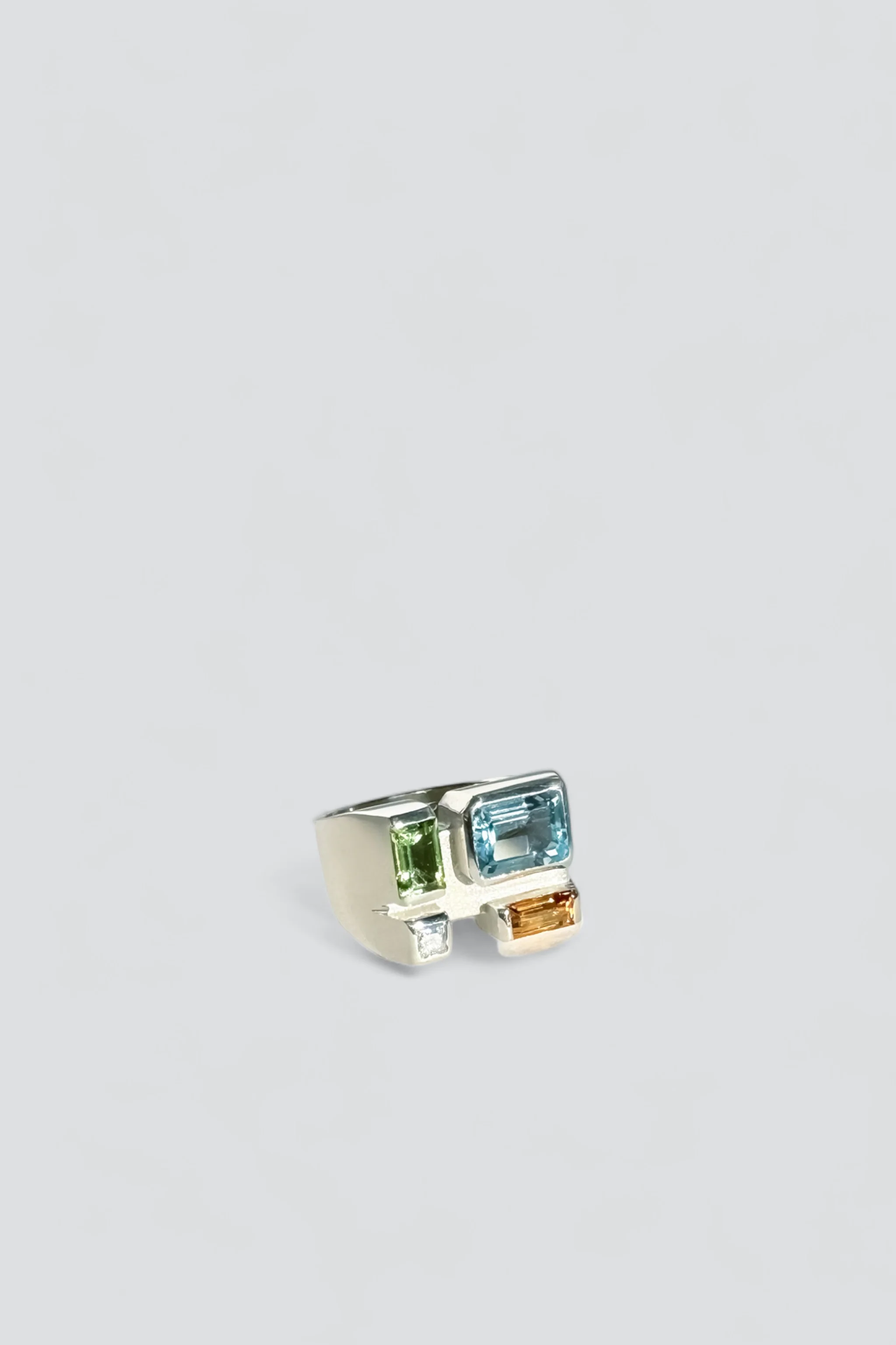 Silver Rainbow Baguette Ring