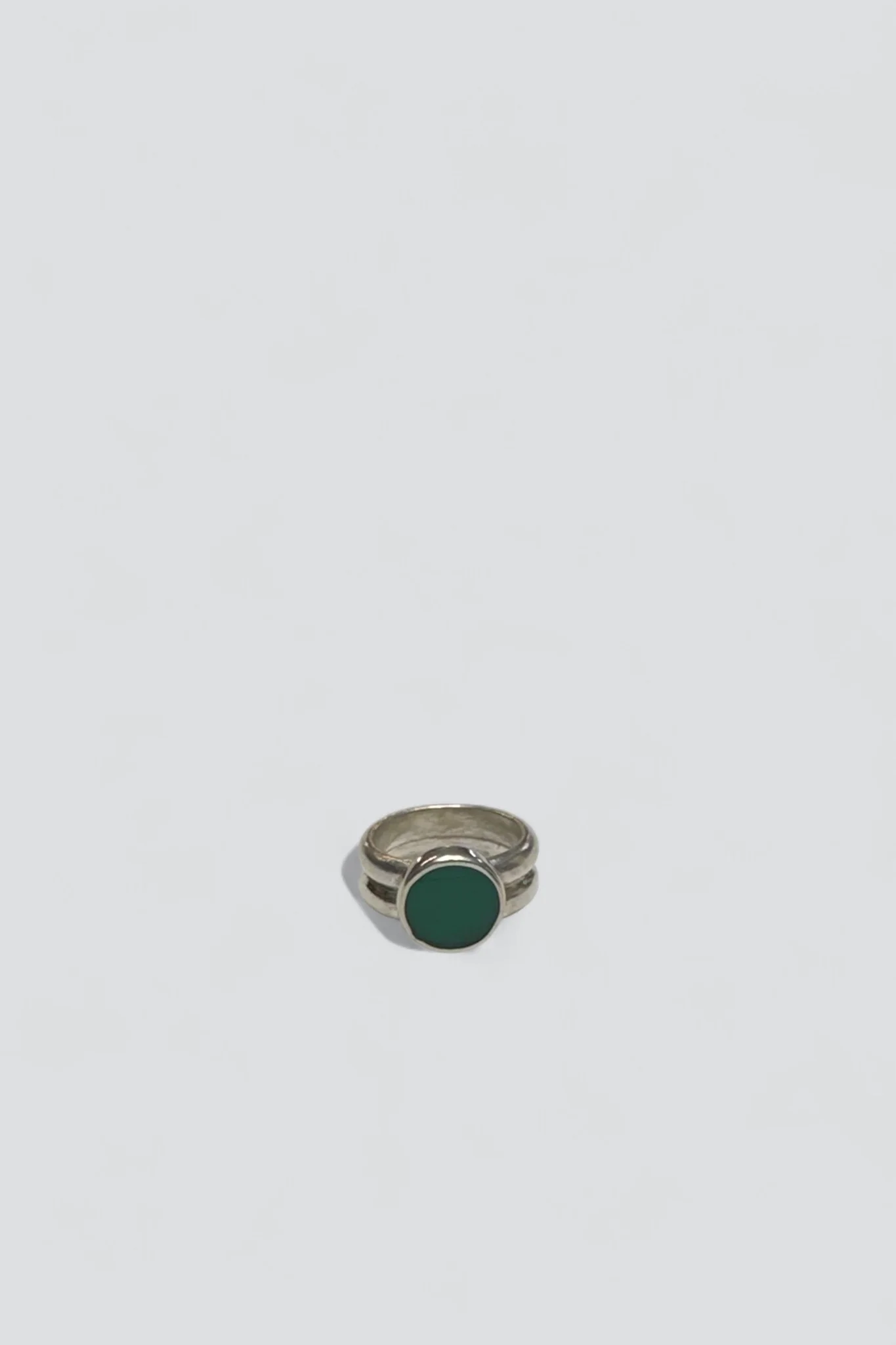 Sterling Silver Round Green Onyx Double Band Signet Ring