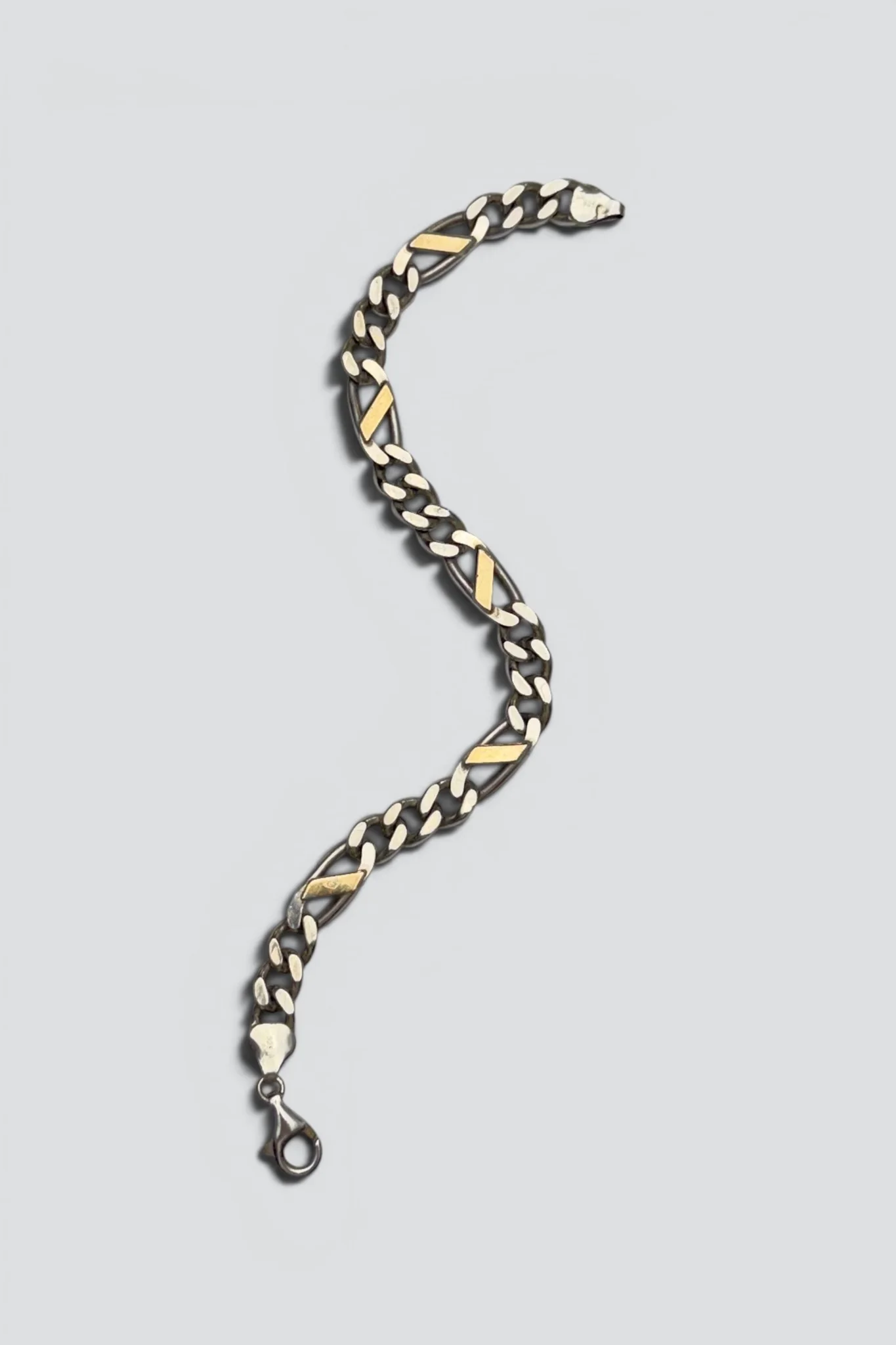 Sterling Silver Two Tone Figaro Chain Bracelet - Image 3