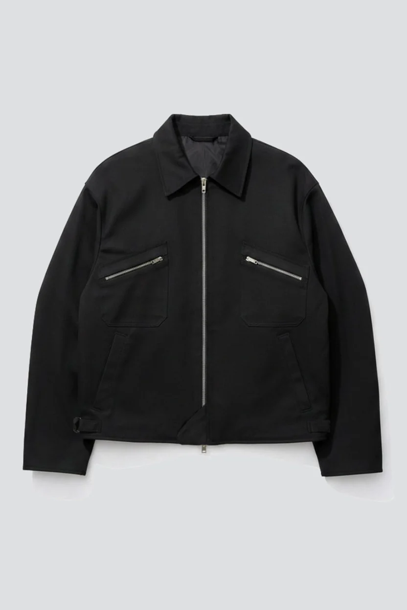Black Suiting Pocket Zip Jacket
