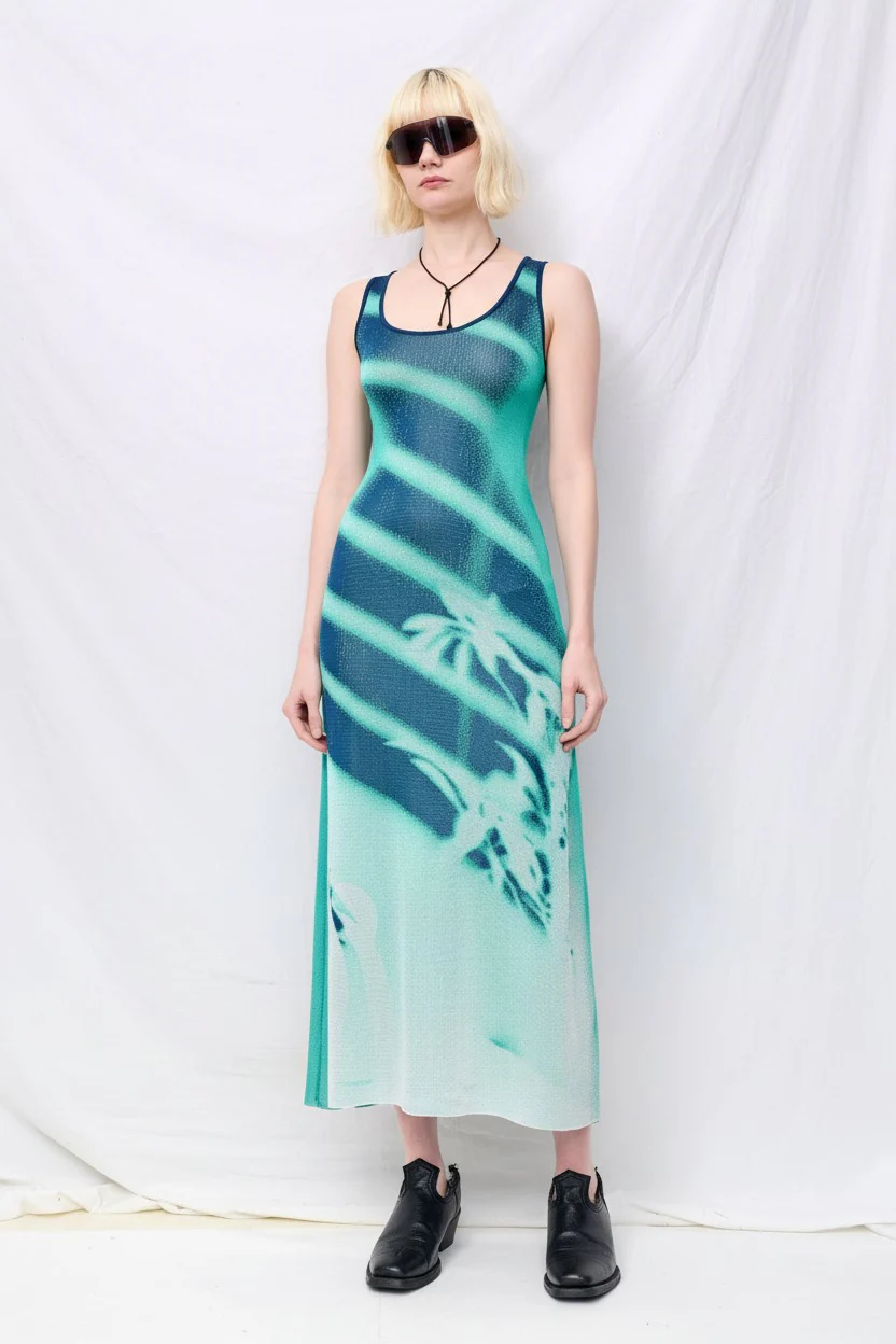 Turquoise Nikki Window Print Tank Dress - Image 2