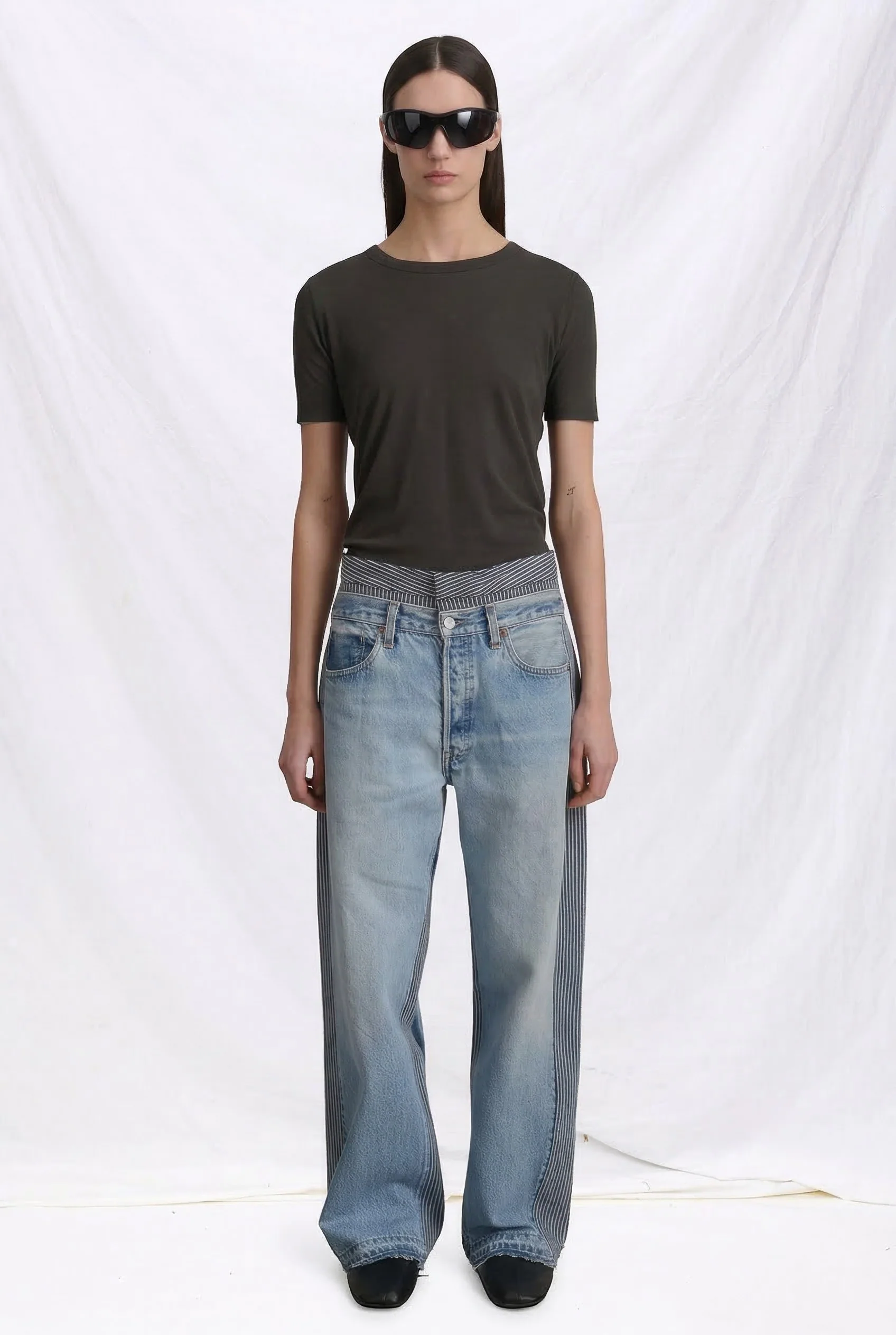 Vintage Indigo White Stripe Double Waistband Rework Jean - Image 3
