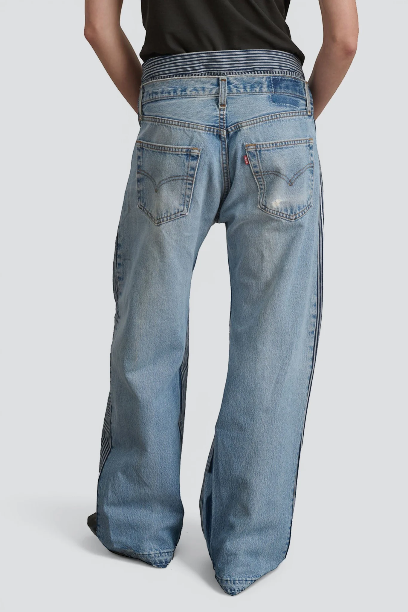 Vintage Indigo White Stripe Double Waistband Rework Jean - Image 5