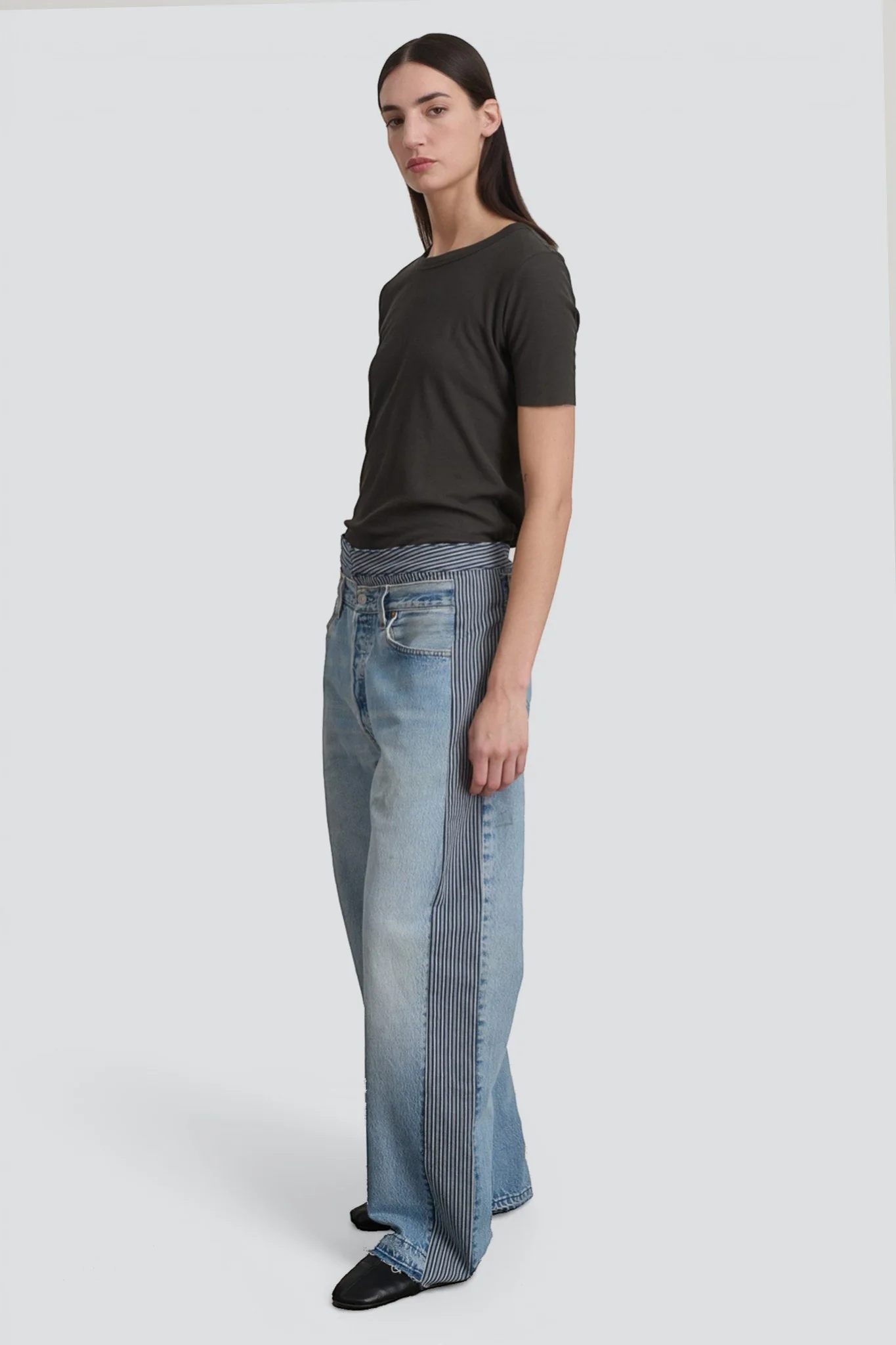 Vintage Indigo White Stripe Double Waistband Rework Jean - Image 6