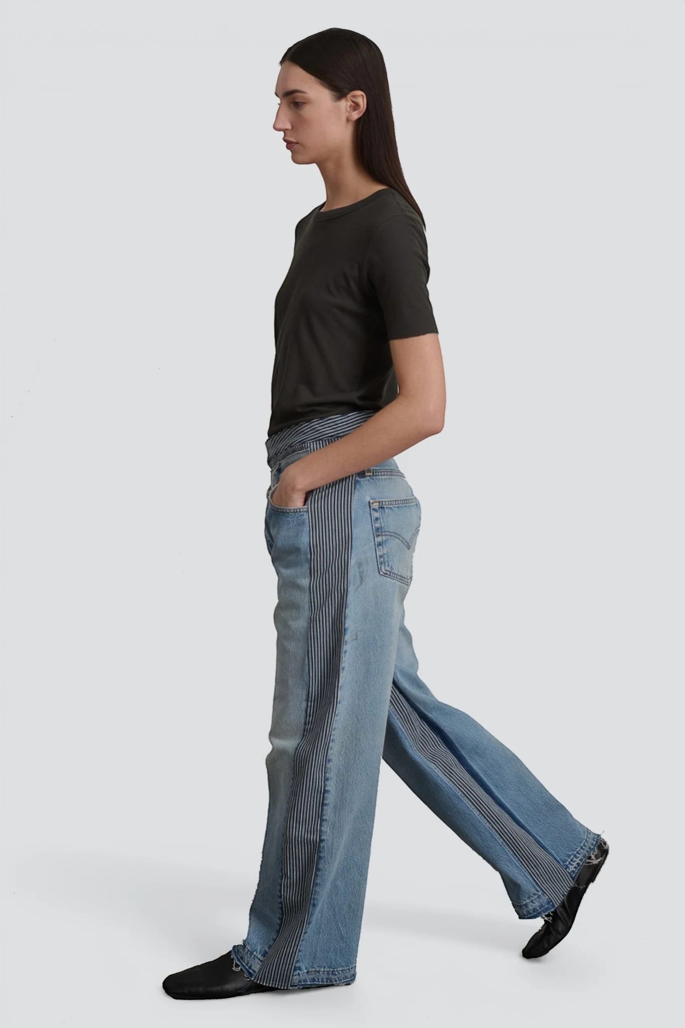 Vintage Indigo White Stripe Double Waistband Rework Jean - Image 7